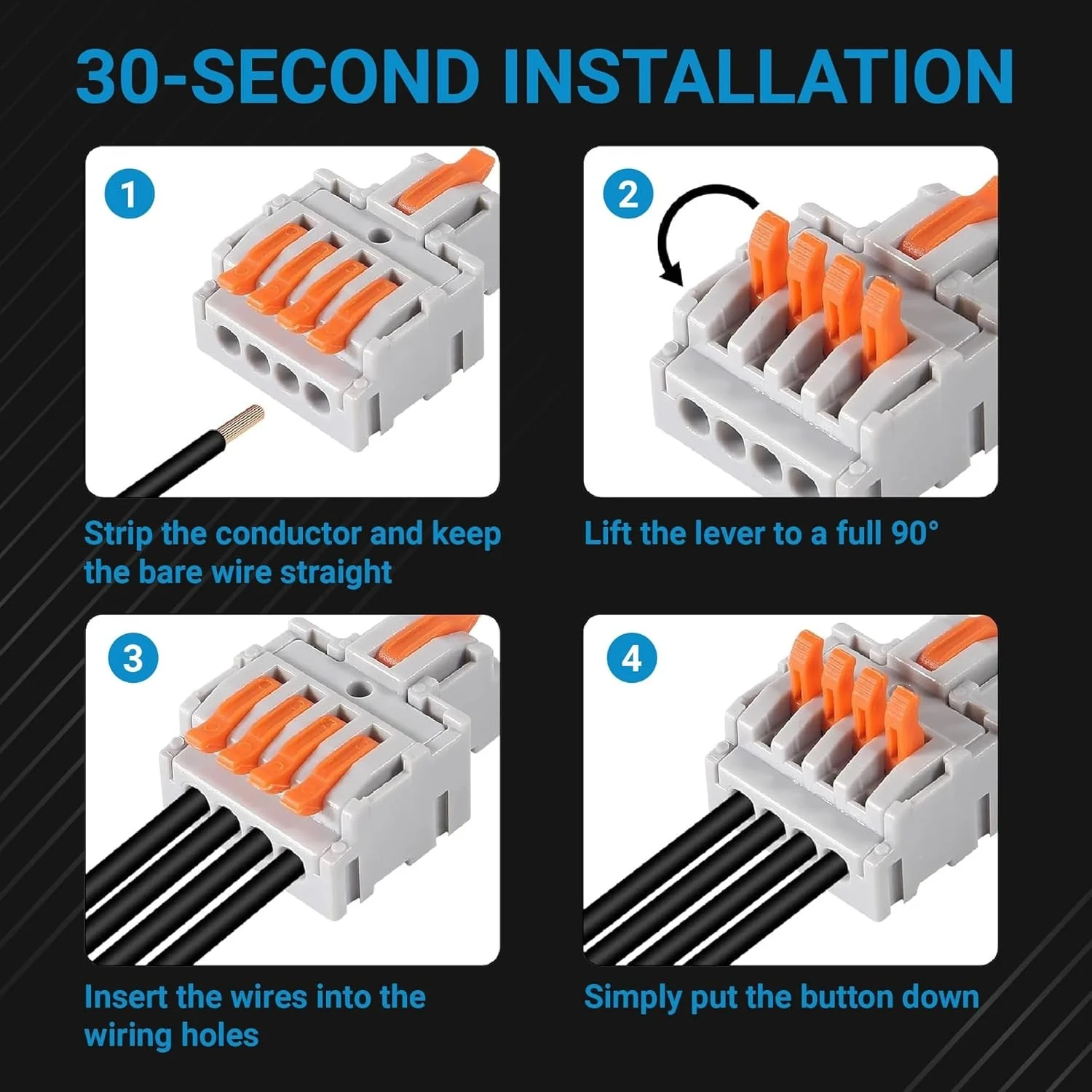 250V 32A Orange Compact Splicing Lever Wire Connector for Circuit Inline - 28-12 AWG - 5 Pack - Image 6