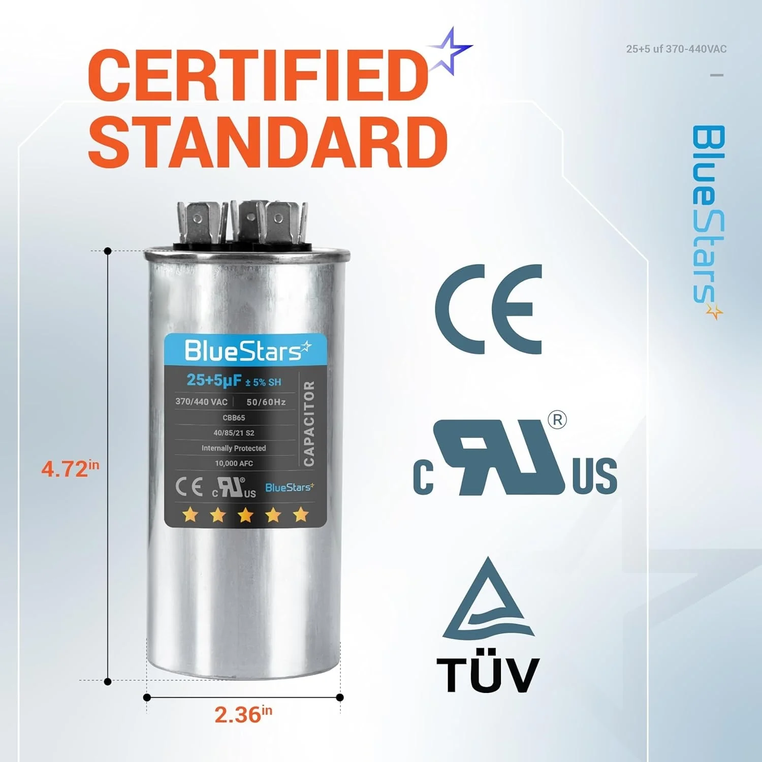 25+5 uF MFD ±5% 370/440 VAC CBB65 50/60 Hz Dual Run Start Round Air Conditioner Capacitor - Fits AC Unit Fan Motor, Heat Pump - Image 5