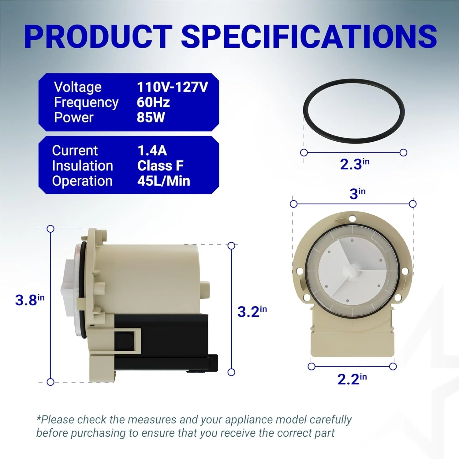 280187 8181684 Washer Drain Pump Motor Askoll m75 for Whirlpool Duet Maytag Epic Kenmore HE KitchenAid Washers - Image 3