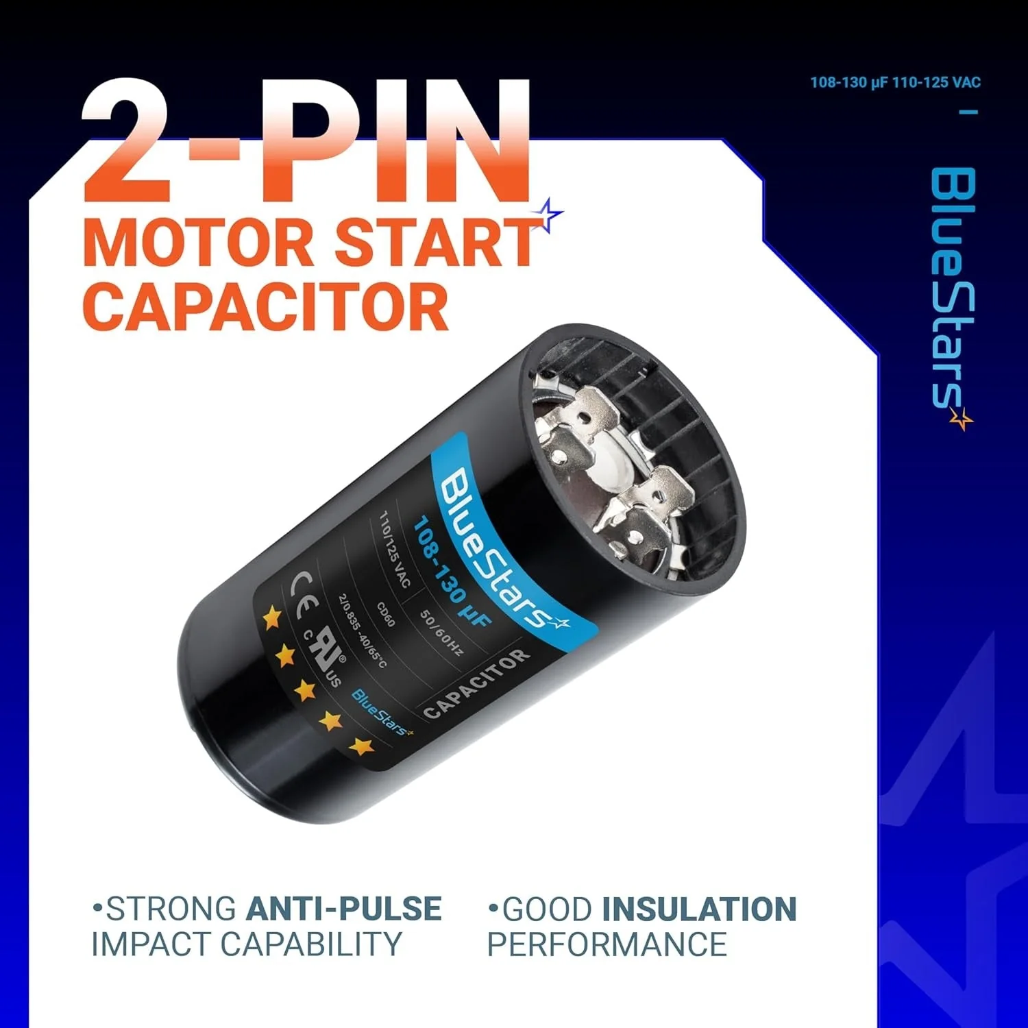 108-130 uF MFD 110-125 VAC ±20% 50/60 Hz CD60 Round Start Capacitor - Fits Pool Pump, Well Pump - 2 Pack - Image 4