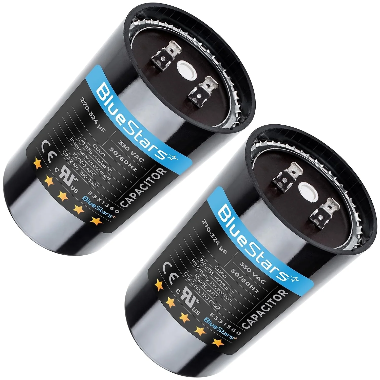 270-324 uF MFD 330 VAC Round Start Capacitor 50/60 Hz - Fits Air Conditioner, Heat Pump Condenser - 2 Pack