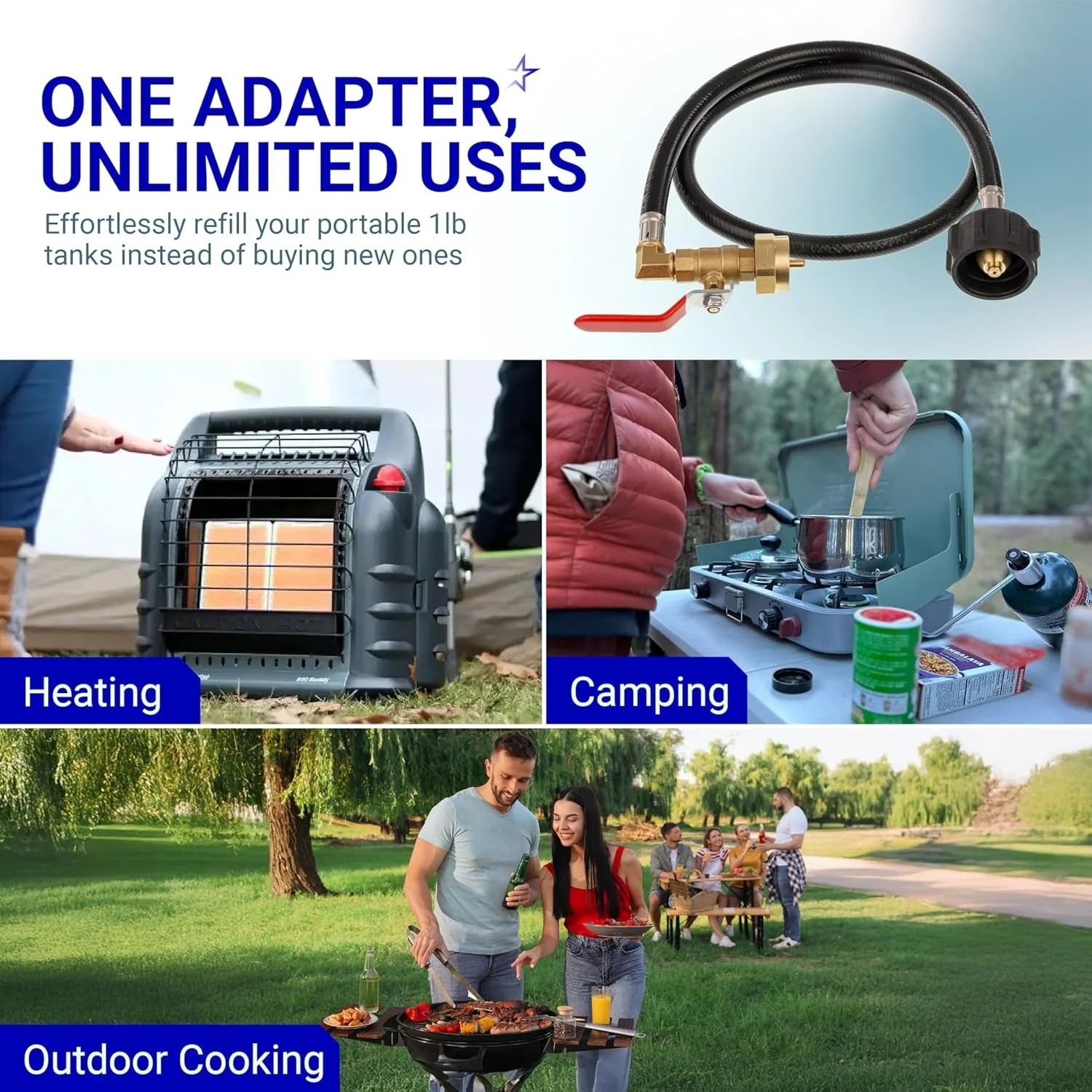 3FT Propane Refill Adapter Hose - Propane Extension Hose Fill 1 LB Bottles from Large 5-40LB Gas Tank (QCC Type1 Inlet) - 350PSI - with Sealing Tape - Image 8