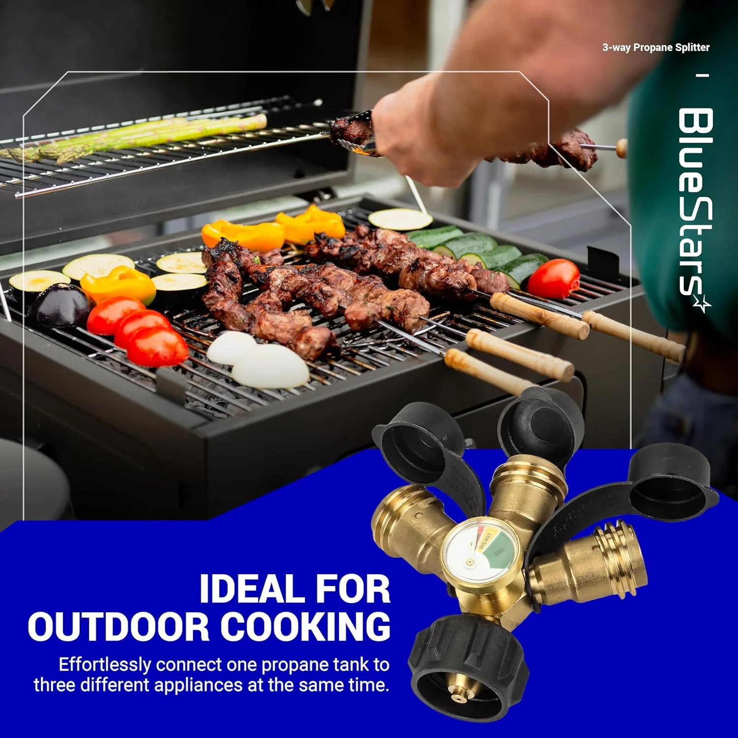 3 Way Propane Splitter Propane Connector QCC/POL with Gauge and Shut-Off Valve - Image 9