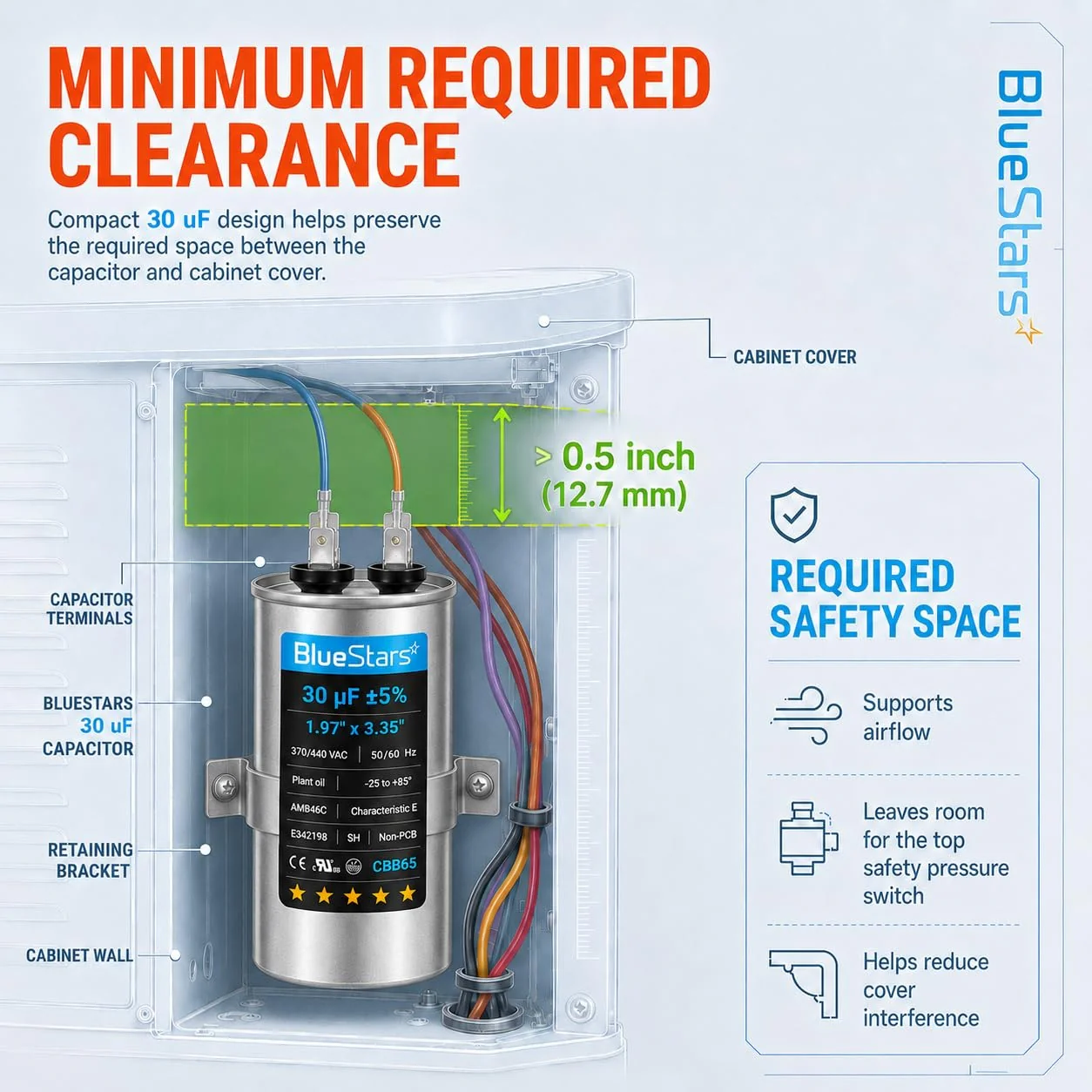 30 uF MFD ±5% 370V 440V AC CBB65 Multi-Purpose Motor Run Round Capacitor - CE cRUus Certified - Image 6