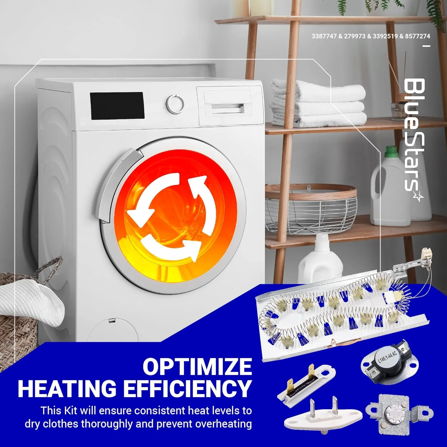 3387747 Dryer Heating Element & 3392519 279973 Thermal Fuse & 8577274 Thermistor - For Whirlpool Kenmore - Image 2