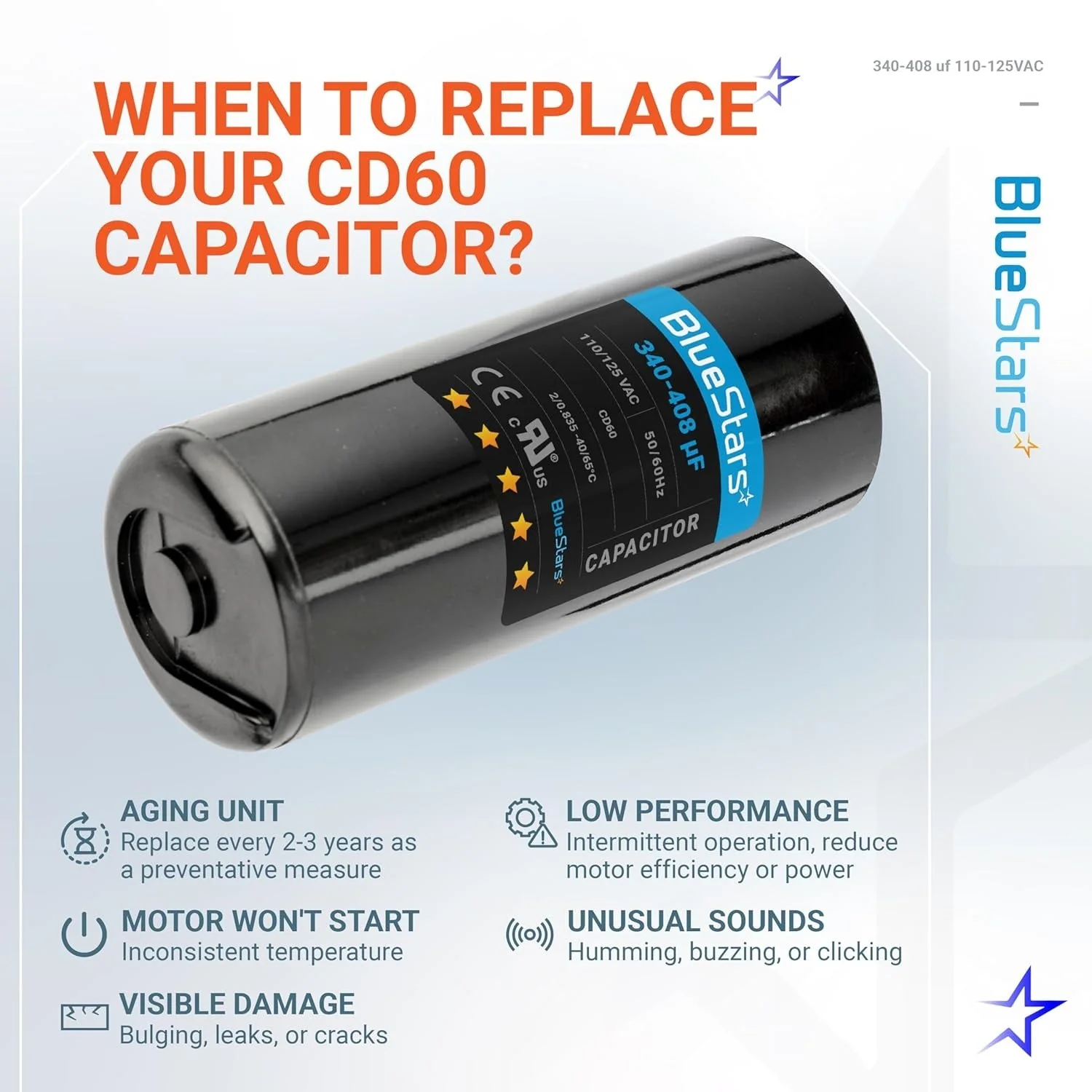 340-408 uF MFD 110-125 VAC ±20% Round Start Capacitor 50/60 Hz - Fits Single-Phase Motors, Gear Motors - Image 3