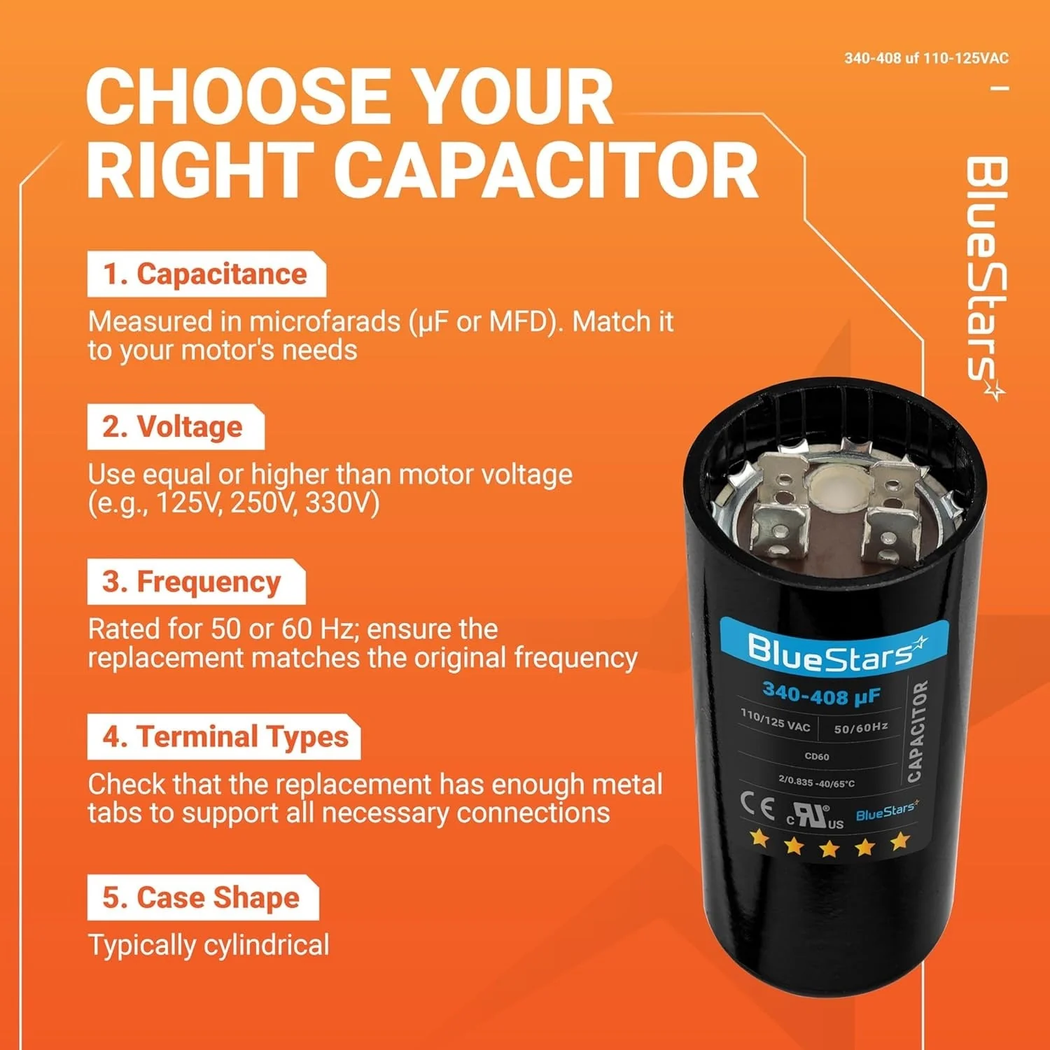 340-408 uF MFD 110-125 VAC ±20% Round Start Capacitor 50/60 Hz - Fits Single-Phase Motors, Gear Motors - Image 9