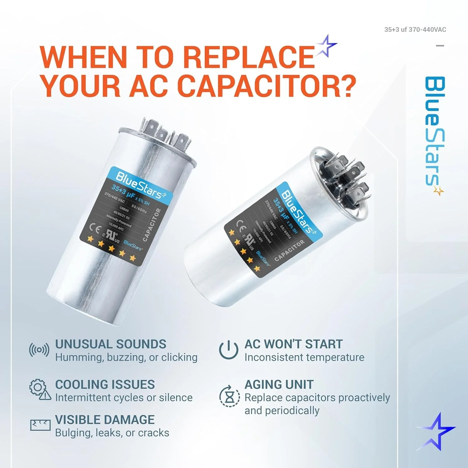 35+3 uF MFD 370/440 VAC Dual Run Round Capacitor CBB65 - Fits Condenser, Heat Pump, AC Motor - Replaces USA2226BA - Image 3