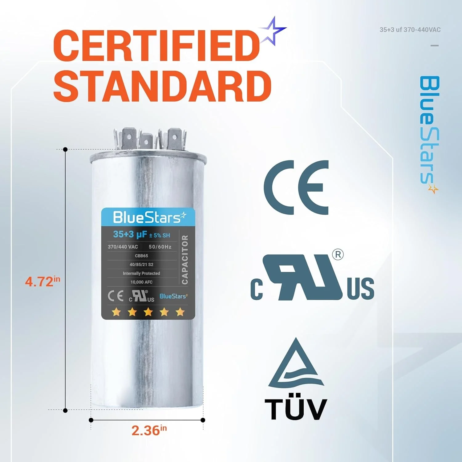 35+3 uF MFD 370/440 VAC Dual Run Round Capacitor CBB65 - Fits Condenser, Heat Pump, AC Motor - Replaces USA2226BA - Image 5