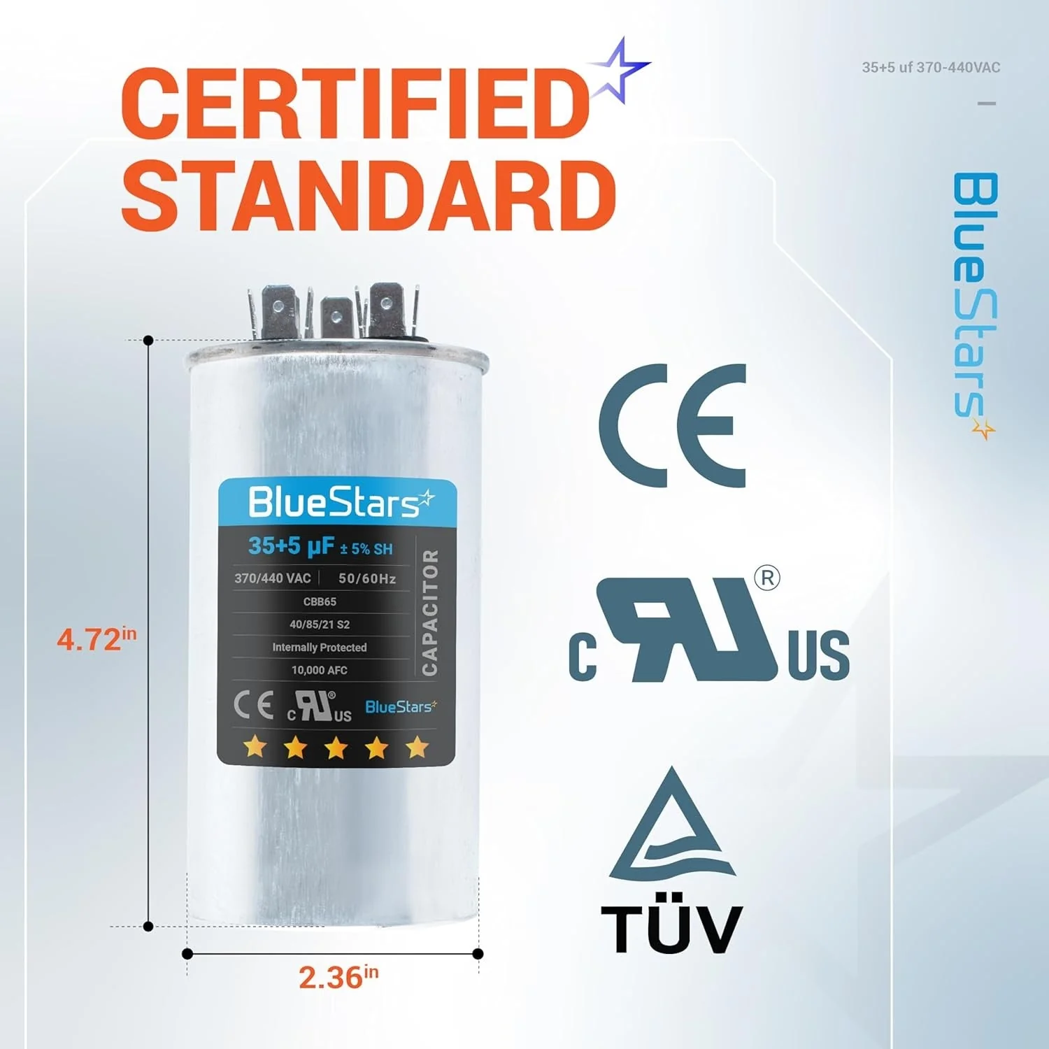 35+5 uF MFD 370/440 VAC Dual Run Round Air Conditioner Capacitor - Fits AC Unit Fan Motor, Heat Pump - Image 2