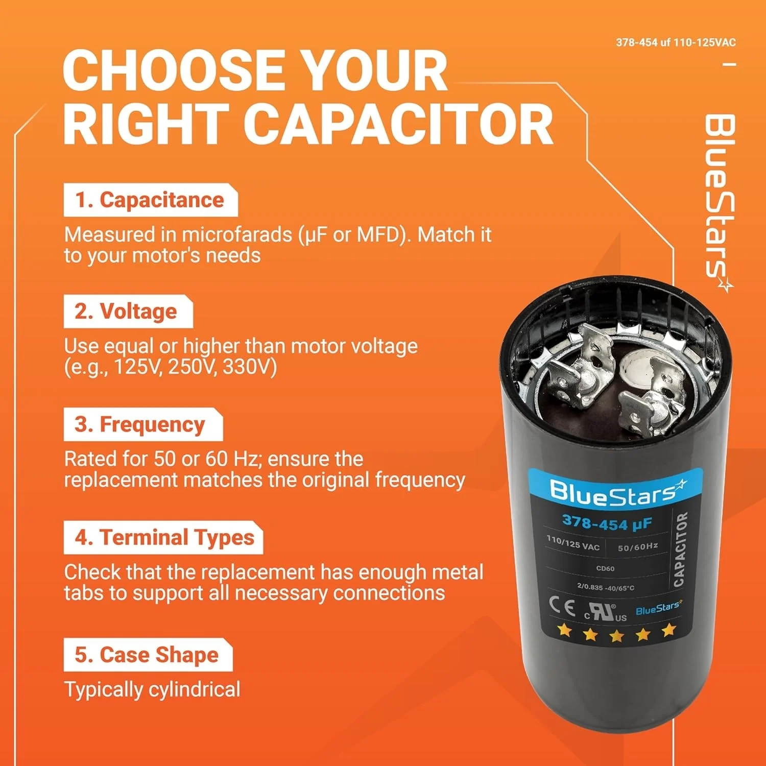 378-454 uF MFD 110-125 VAC Round Motor Start Capacitor - Fits Single-Phase Motors, Gear Motors - Image 9