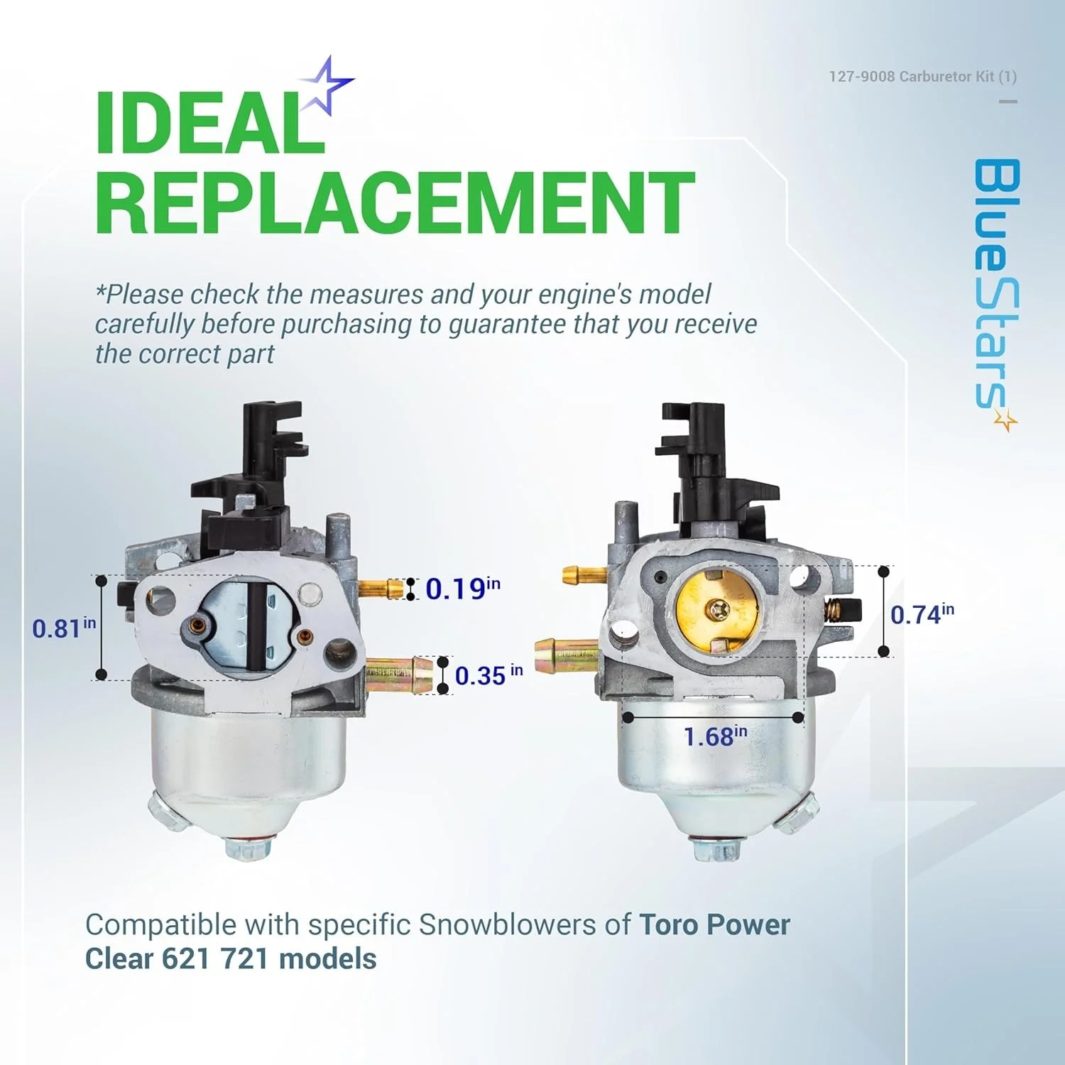 127-9008 Carburetor Kit for Toro Power Clear 621 721 Snowblower 38741 to 38744 38751 - Replaces 127-9053 120-4419 - Image 3