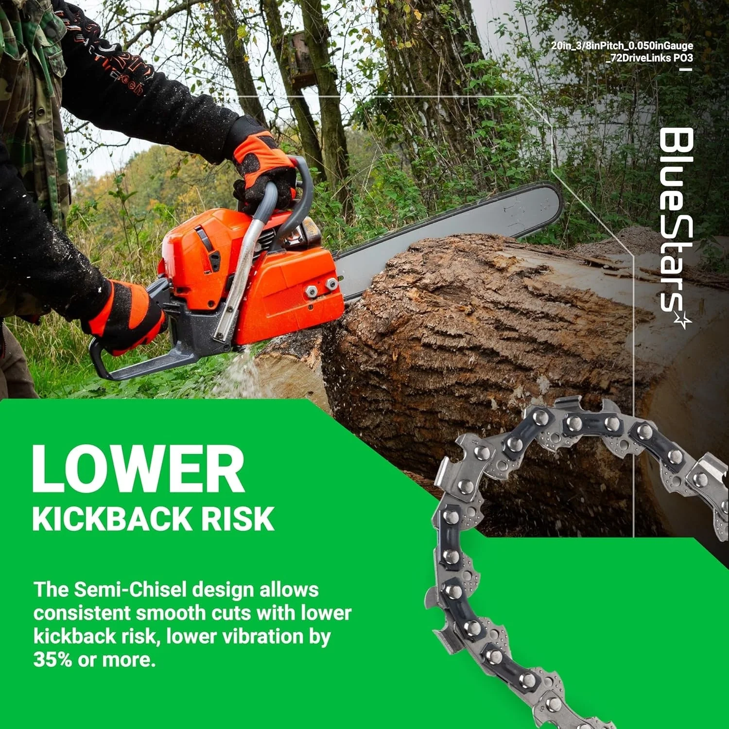20" Chainsaw Chain (3/8" LP Pitch 0.050" Gauge 72 Drive Links) for Stihl Husqvarna Rancher - 3 Pack - Image 5
