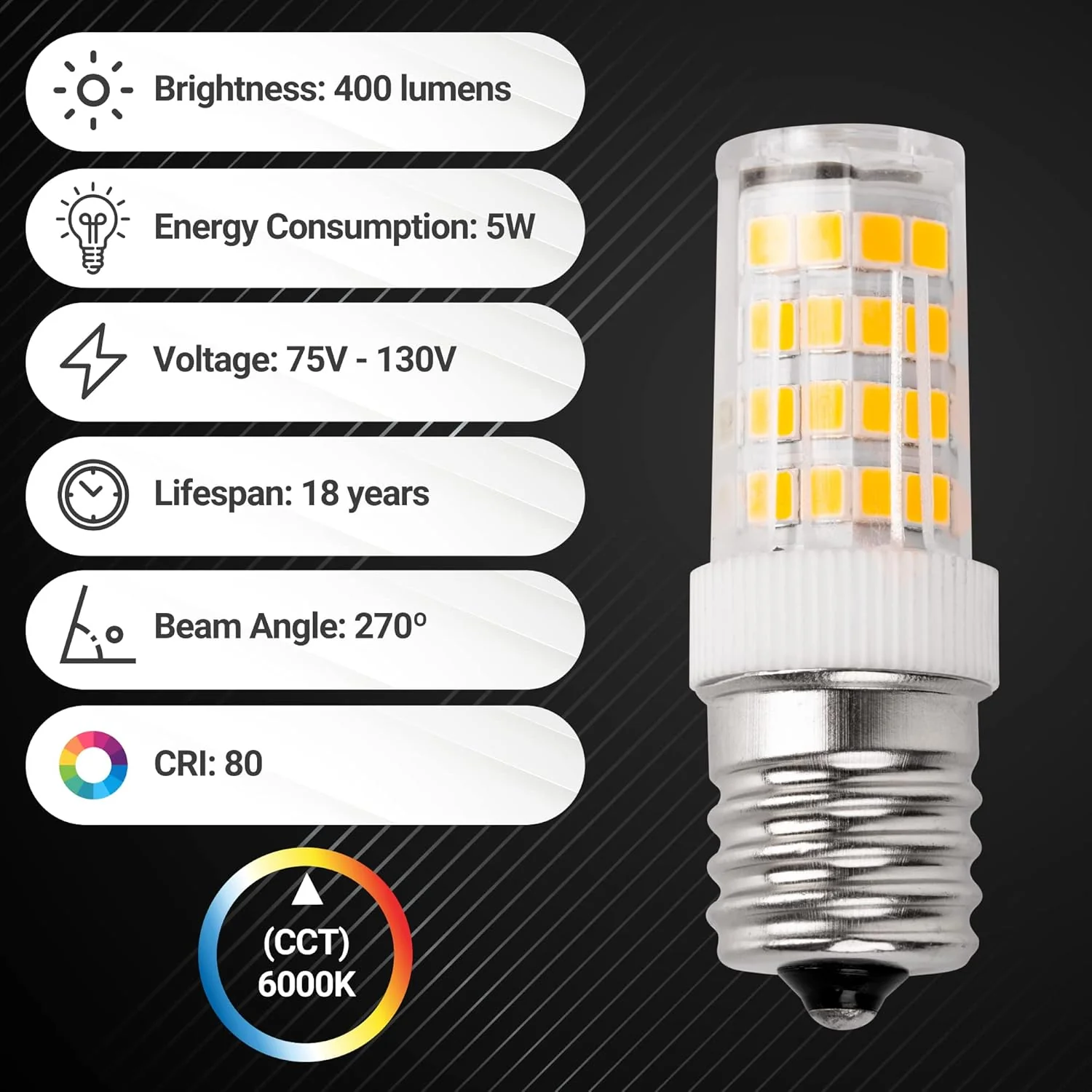 8206232A KEI 5W E17 Base Microwave LED Light Bulbs AC110-130V for Whirlpool Maytag Microwave Range Hood - 3 Pack - Image 3