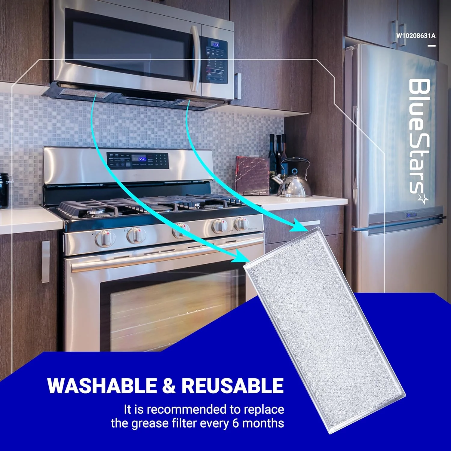 W10208631A Microwave Grease Filter Replacement 5.78" x 12.91" - For Whirlpool GE Microwaves - 3 Pack - Image 5