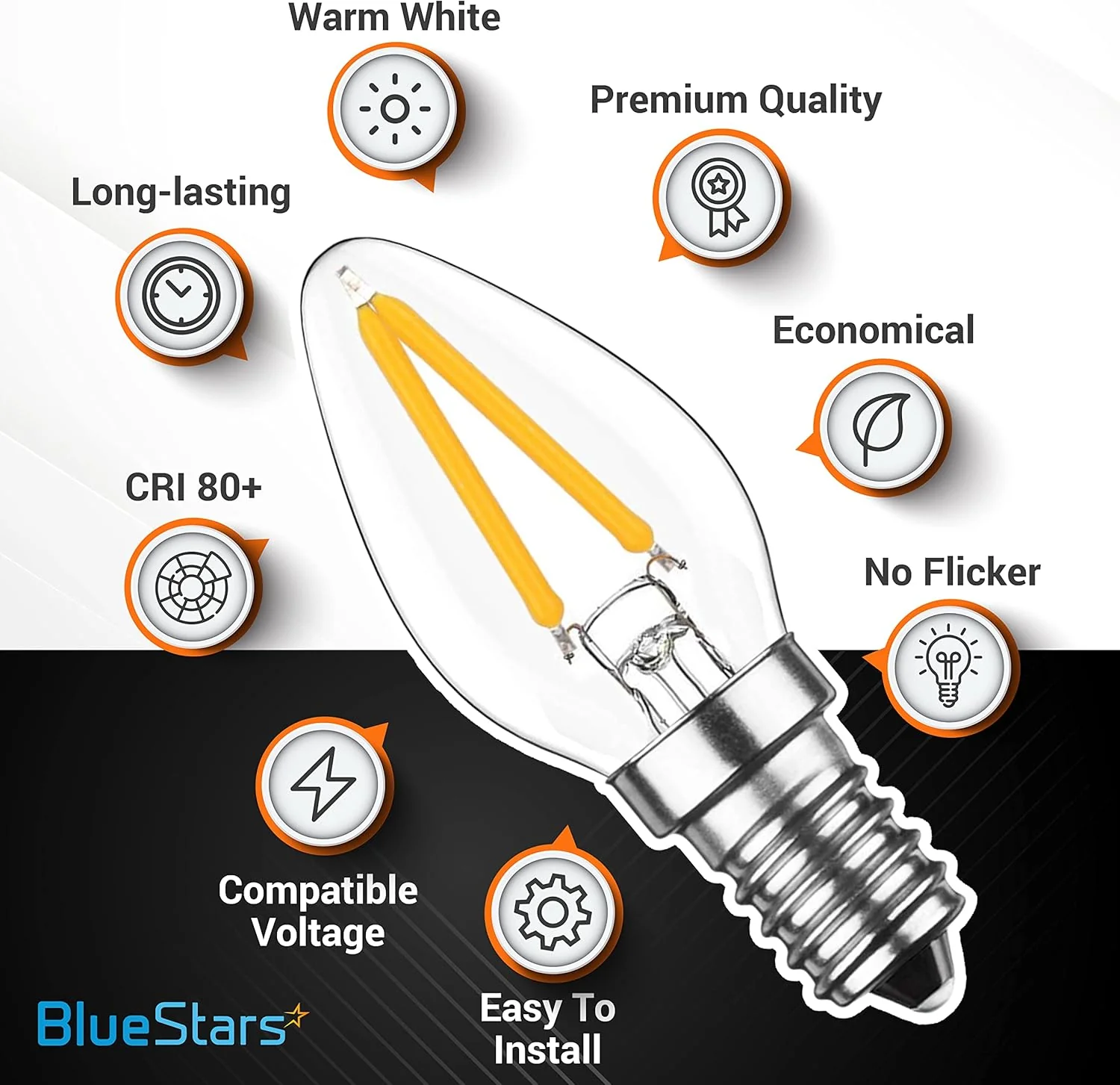 3W C7 LED Light Bulbs, E12 Candelabra Base - 120V 15W Equivalent, 2700K Warm White, Non-Dimmable - 6 Pack - Image 2