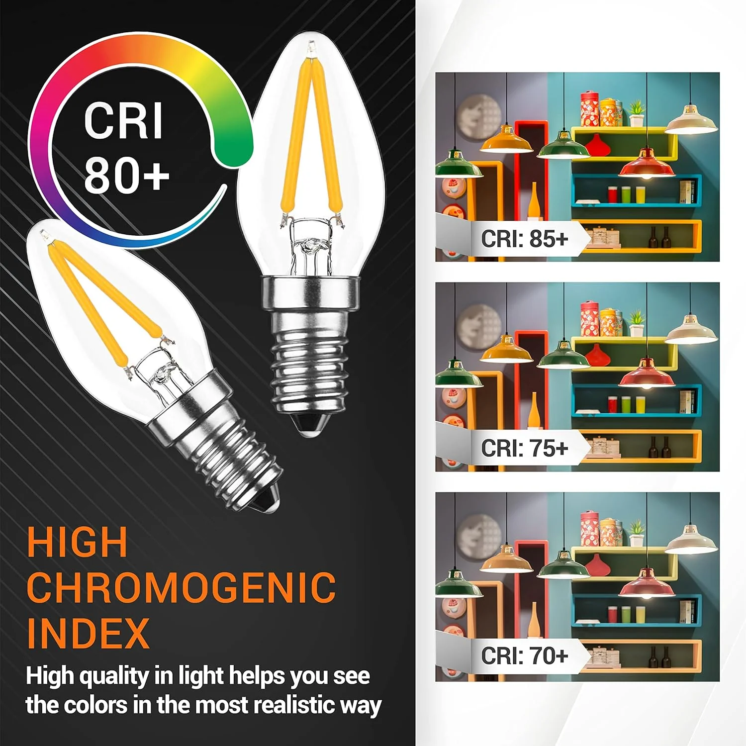 3W C7 LED Light Bulbs, E12 Candelabra Base - 120V 15W Equivalent, 2700K Warm White, Non-Dimmable - 6 Pack - Image 4
