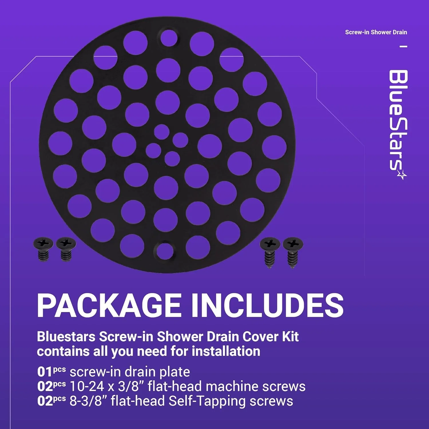 4-Inch Metal Screw-In Shower Drain Strainer Cover Kit - Complete Kit with Machine & Self-Tapping Screws - Image 5