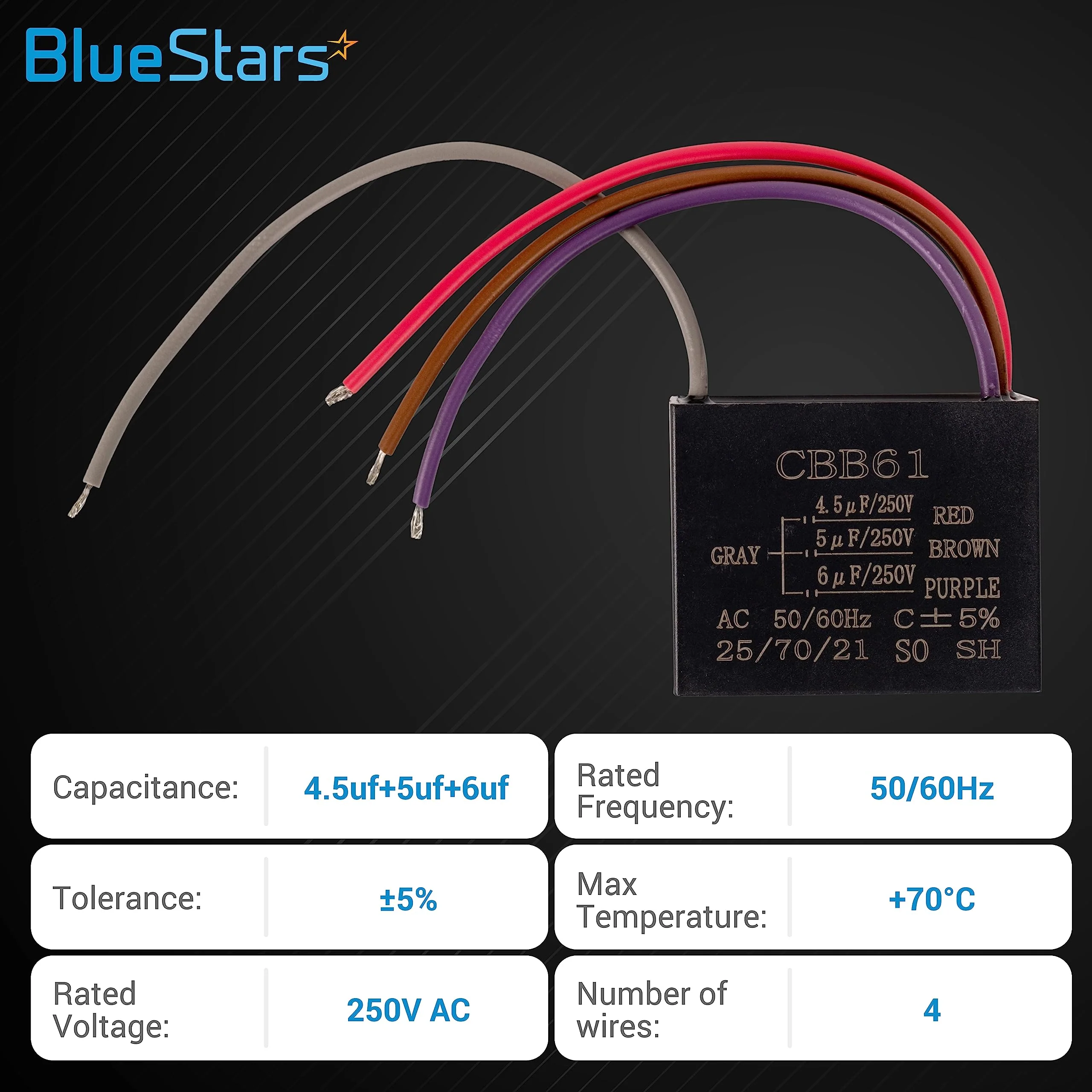 CBB61 4.5uF+5uF+6uF 4-Wire 250V AC Ceiling Fan Capacitor - Image 2