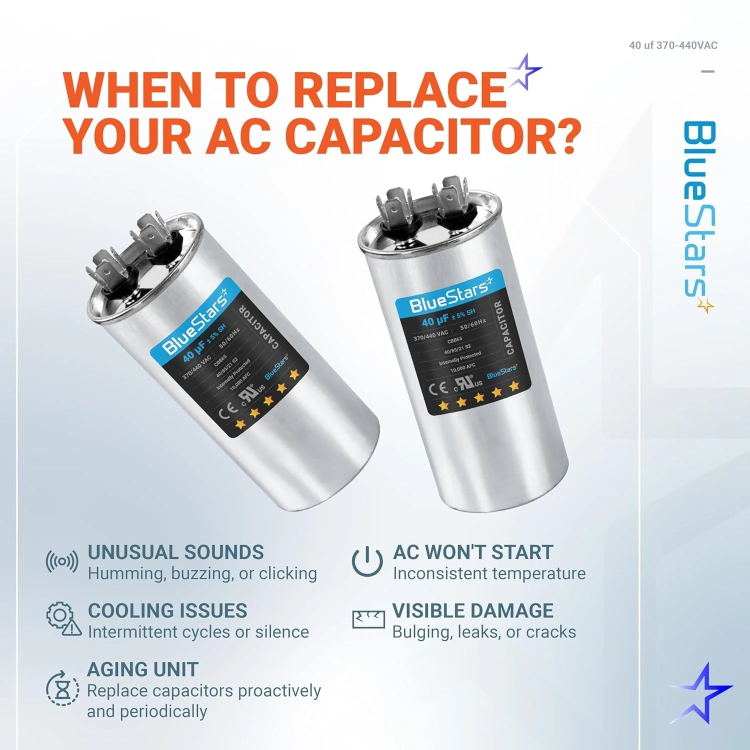 40 uF MFD 370/440 VAC CBB65A Round Run Start Capacitor - Fits AC Motor Run, Fan Start, Heat Pump - Image 3