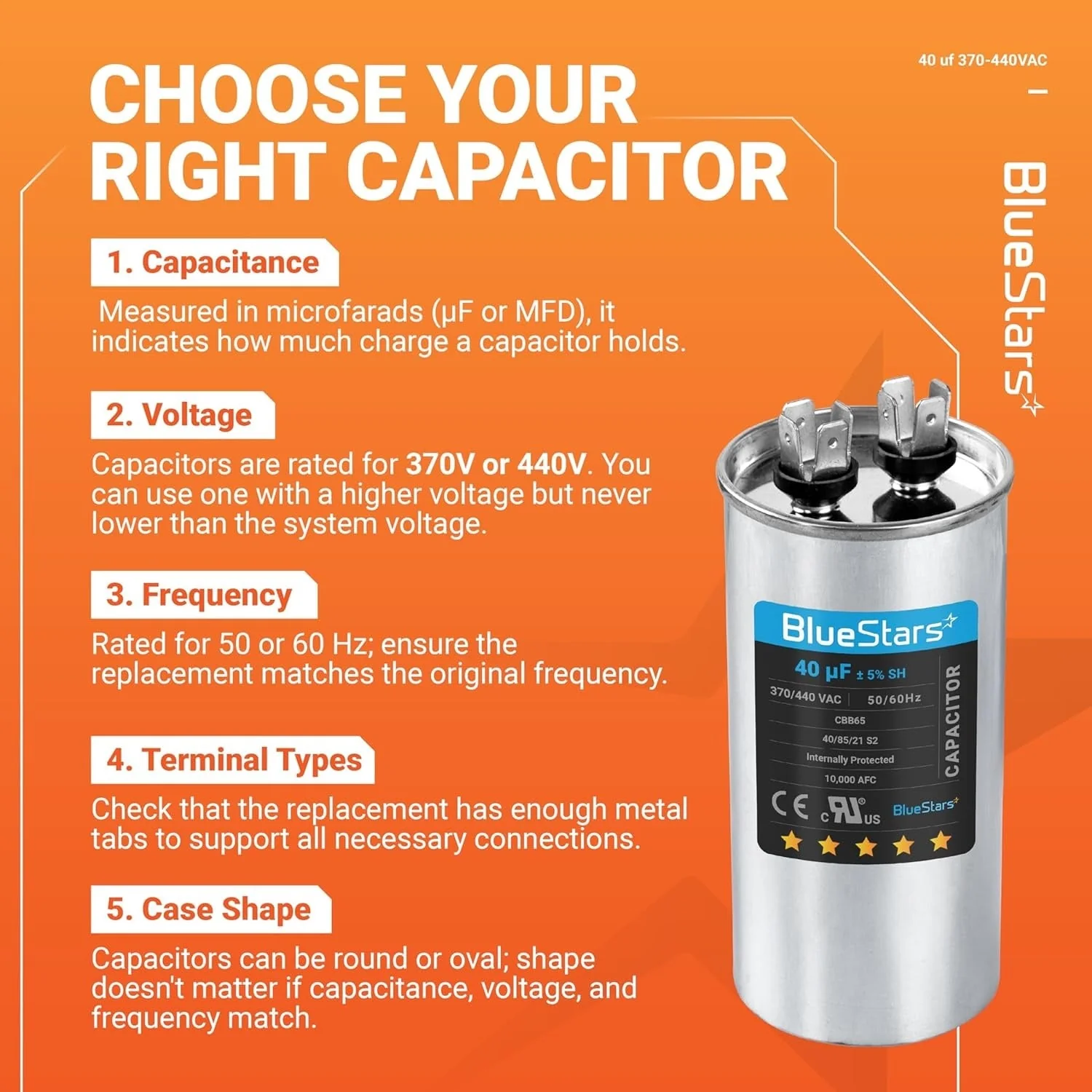 40 uF MFD 370/440 VAC CBB65A Round Run Start Capacitor - Fits AC Motor Run, Fan Start, Heat Pump - Image 9