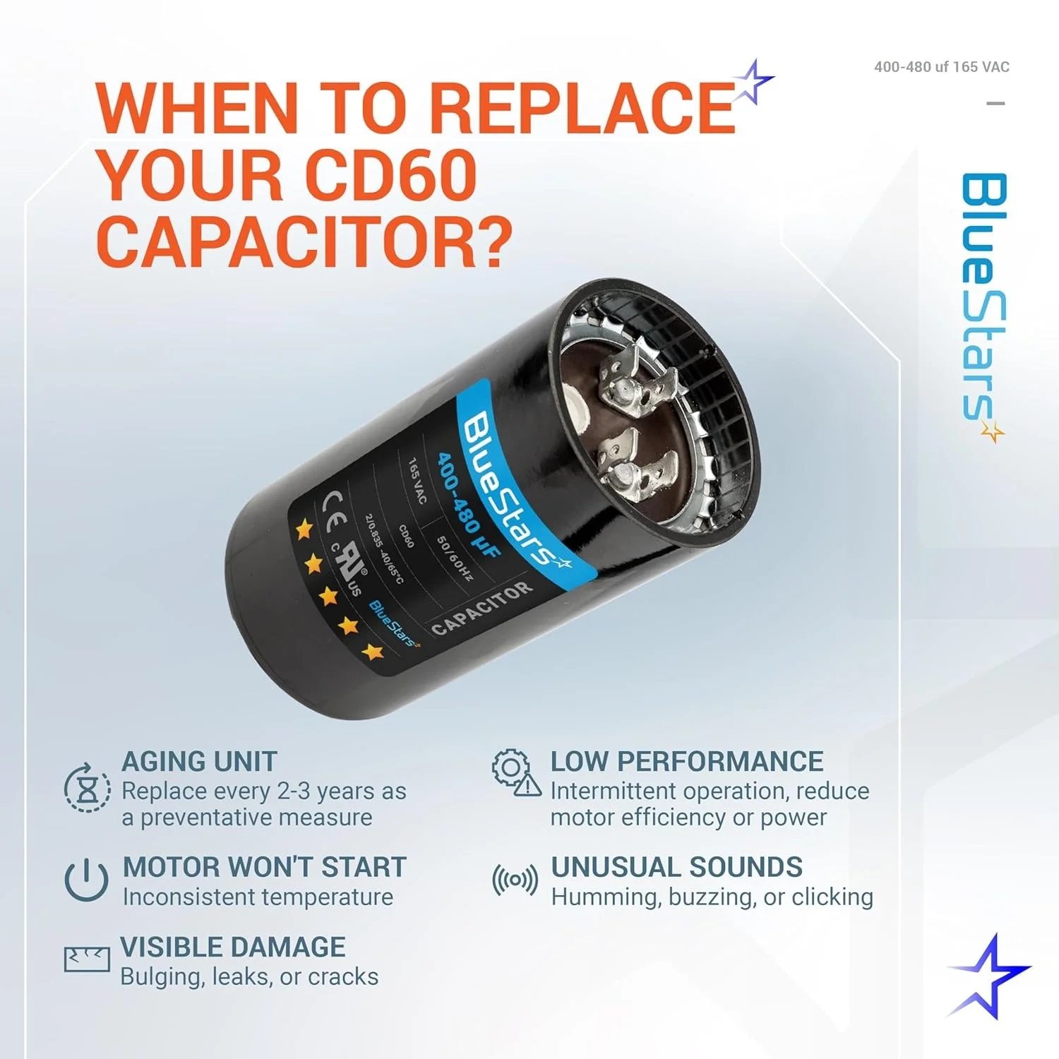 400-480 uF MFD 165 VAC CD60 Universal Round Motor Start Capacitor 50/60 Hz - Replacement for AC Electric Motor - Image 3