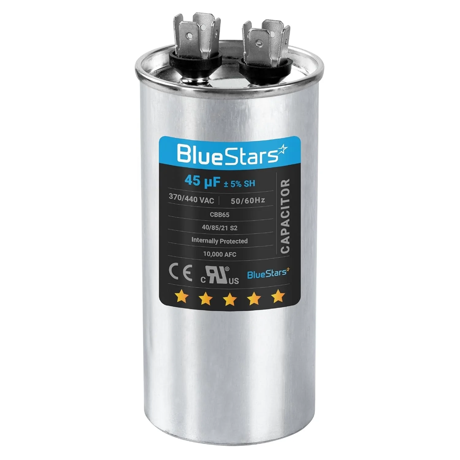 45 uF MFD ±5% 370/440 VAC 50/60 Hz Round Run Start Capacitor - Fits AC Motor Run, Fan Start, Heat Pump