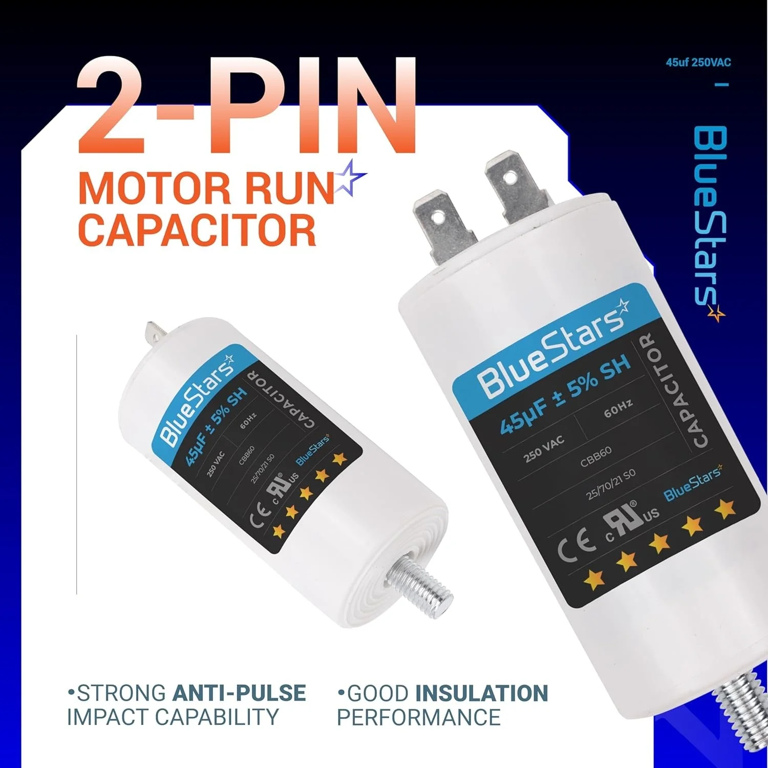 45 uF MFD 250 VAC CBB60 50/60 Hz Run Capacitor with Screw - Fits AC Motors, Electric Motors, Water Pumps - Image 5
