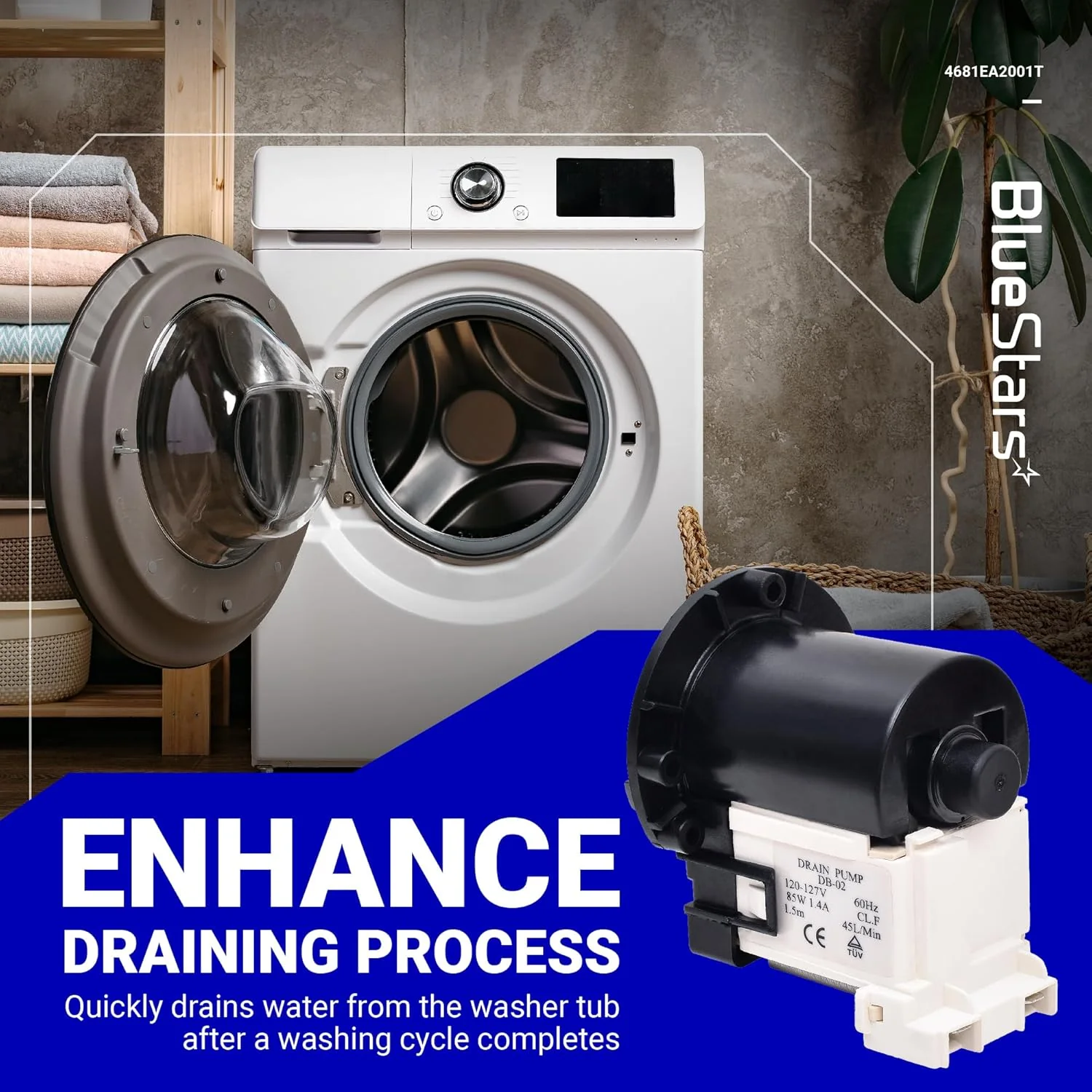 4681EA2001T Washer Drain Pump for Kenmore LG WM3170CW WM2101HW WM2301HR WM0642HW - Image 7
