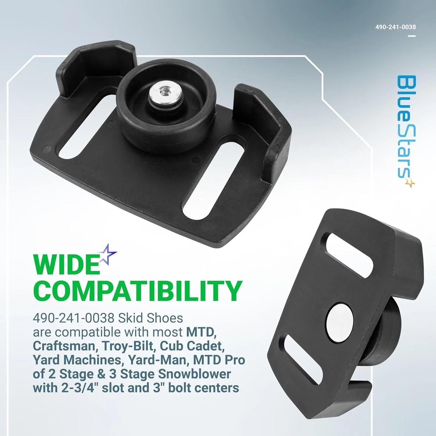 490-241-0038 Rolling Skid Shoes with Hardware for MTD Craftsman Troy-Bilt Cub Cadet Ariens 2-Stage & 3-Stage Snow Blower (2-3/4" Slot, 3" Bolt Centers) - Image 6