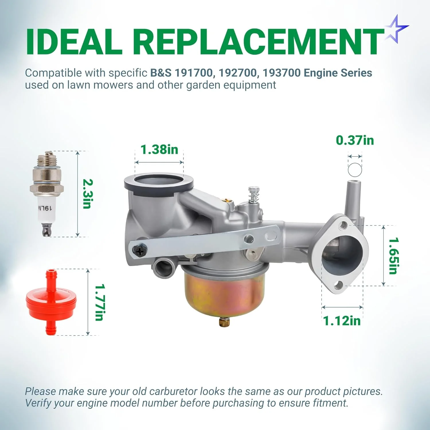 491590 Carburetor - Fits B&S 491590 390811 392152 Carb 191700 192700 193700 Engine Series Vertical Engine - Image 3