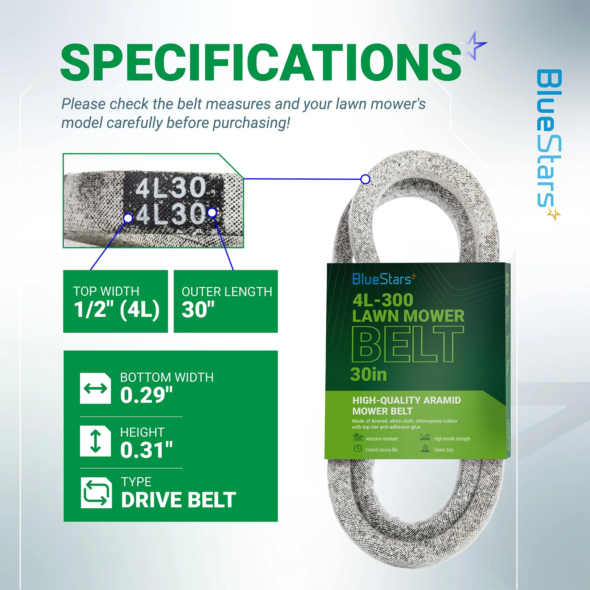 4L-300 Drive Belt | Fits McLane Edge Trimming Machine, Mclane Edger Lawn Mower 30" 2058 Drive Belt | 30" - Image 2