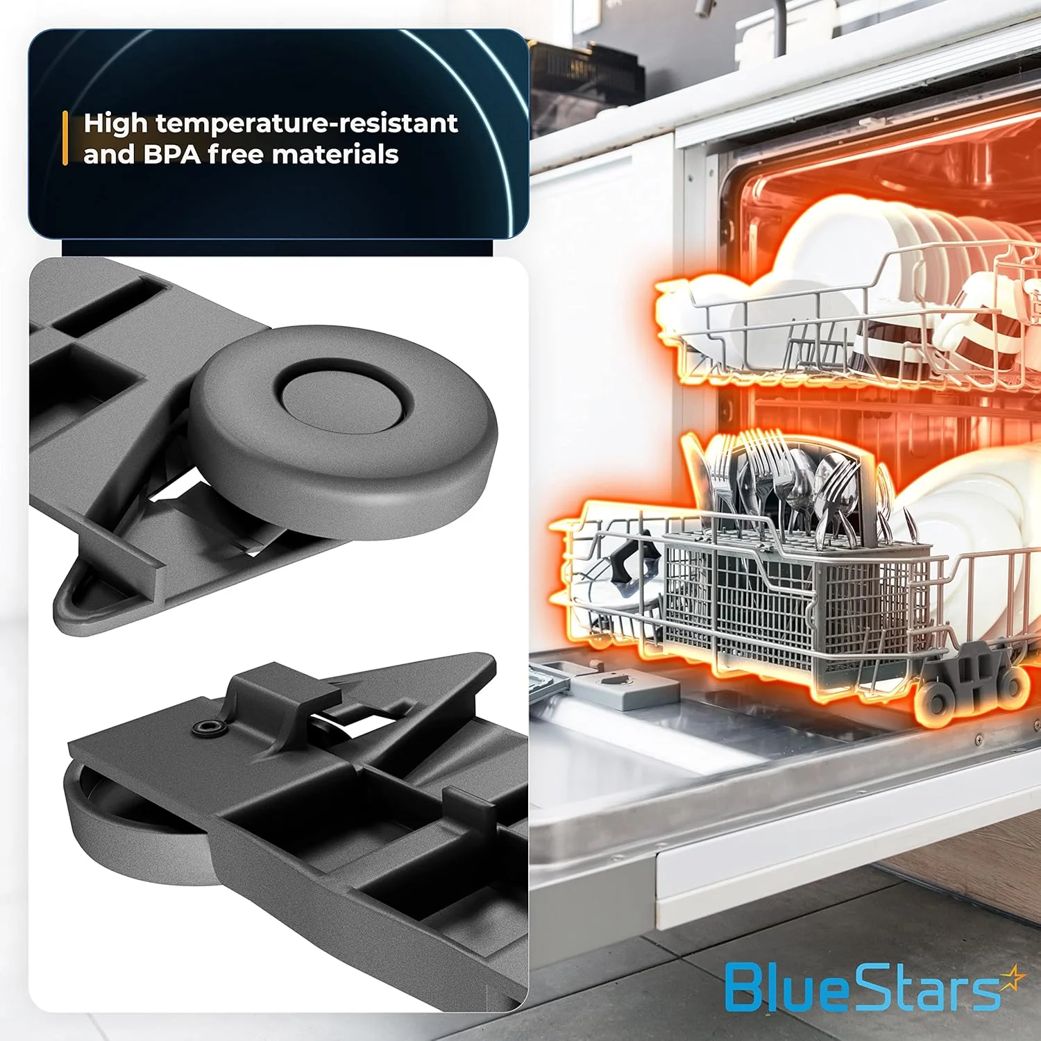 W10195416 Dishwasher Lower Dish Rack Wheels - For KitchenAid Whirlpool Kenmore Dishwashers - 4 Pack - Image 4
