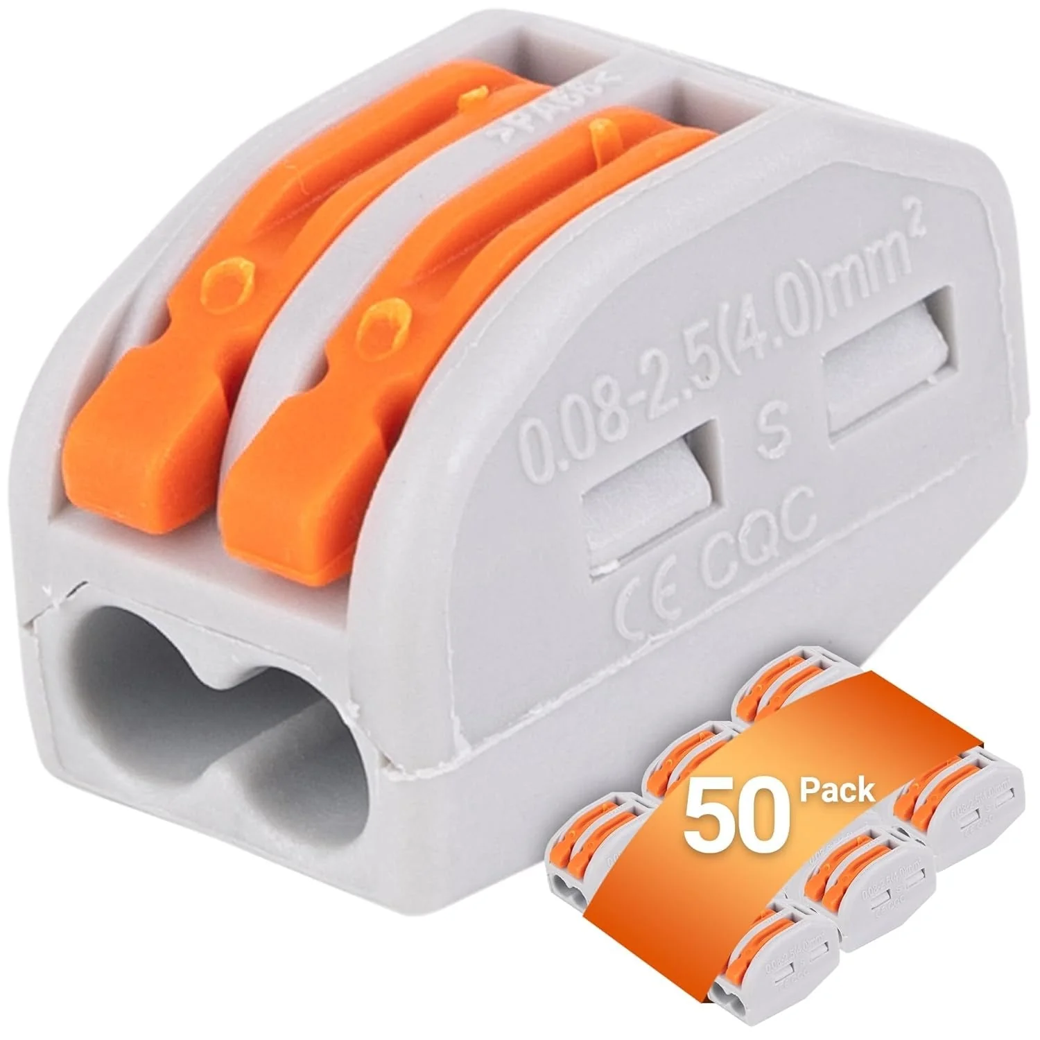 2-Port Conductor 250V 32A Orange Wire Connectors Push-in - Suitable for Multiple Types Butt Terminal Connectors - 28-12 AWG - 5 Pack