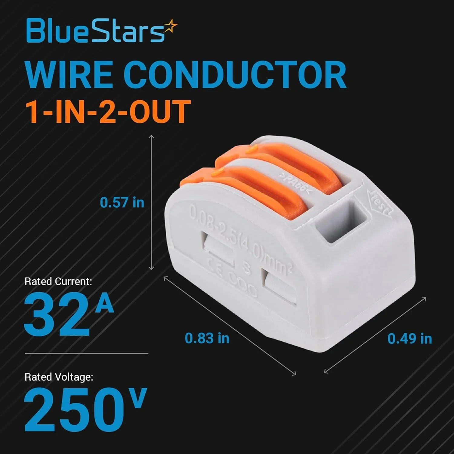 2-Port Conductor 250V 32A Orange Wire Connectors Push-in - Suitable for Multiple Types Butt Terminal Connectors - 28-12 AWG - 5 Pack - Image 2