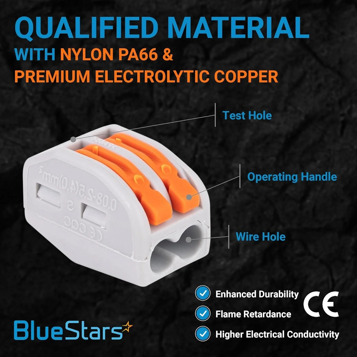2-Port Conductor 250V 32A Orange Wire Connectors Push-in - Suitable for Multiple Types Butt Terminal Connectors - 28-12 AWG - 5 Pack - Image 3