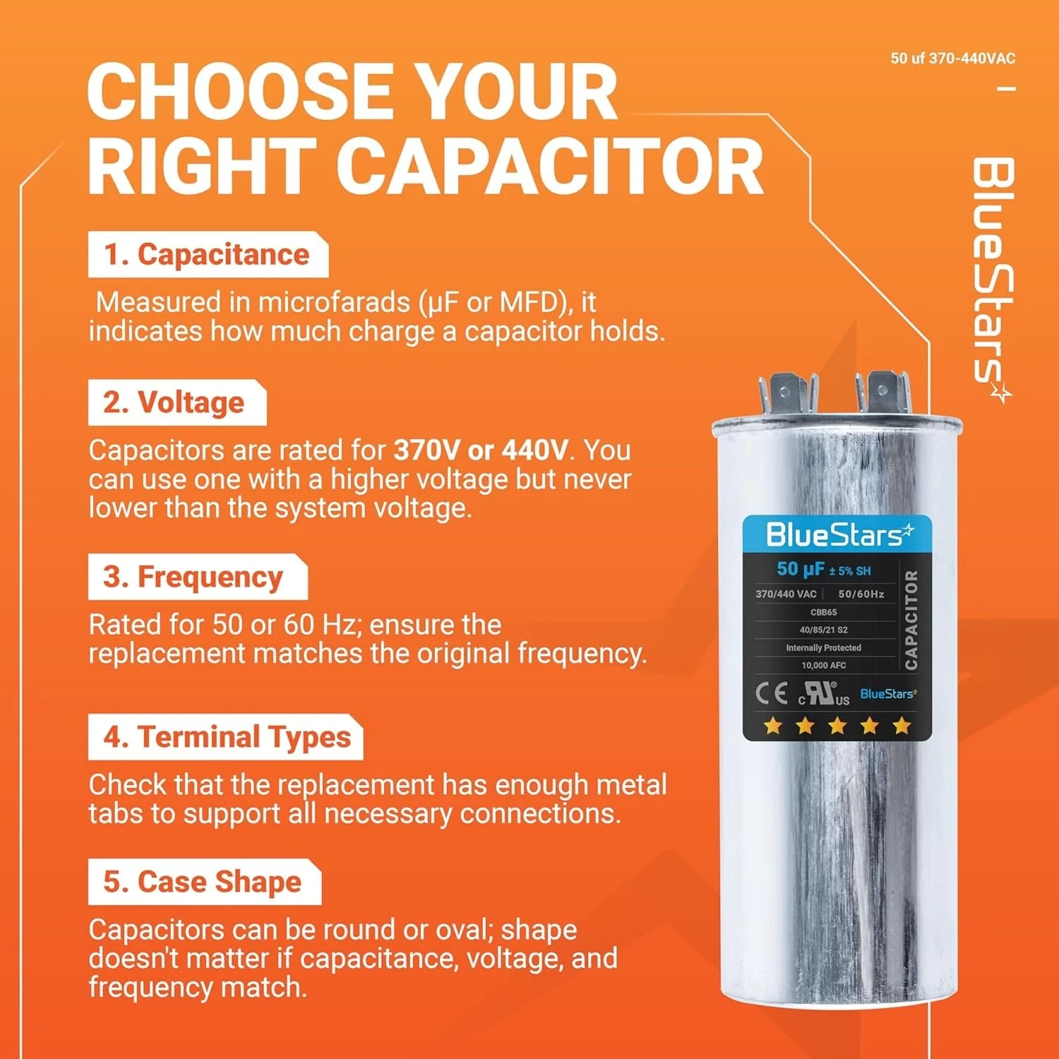 50 uF MFD ±5% 370/440 VAC CBB65 Motor Run Round Capacitor - Image 6