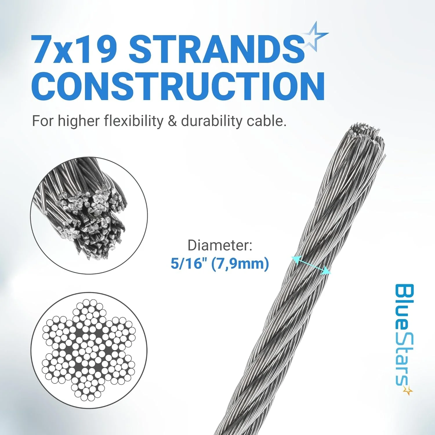 5/16" Wire Rope Kit - 50FT Wire Rope with 8PCS Clip Clamps & 8PCS Thimbles - 7x19 Strand Core Steel Cable for Boat Lifts, Dock Rigging, Outdoor Use - Image 3