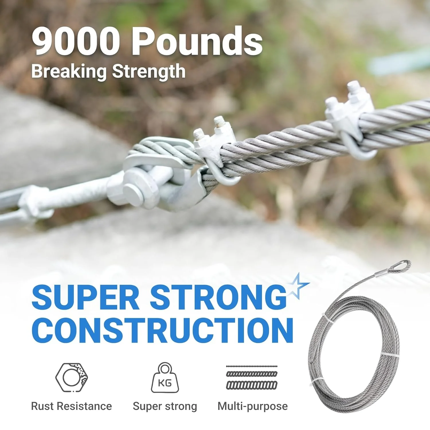 5/16" Wire Rope Kit - 50FT Wire Rope with 8PCS Clip Clamps & 8PCS Thimbles - 7x19 Strand Core Steel Cable for Boat Lifts, Dock Rigging, Outdoor Use - Image 4