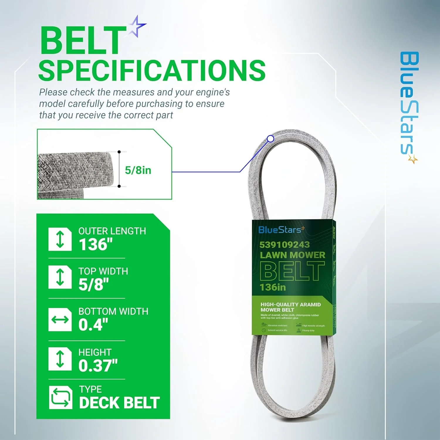 539109243 Deck Belt | Fits 48" Deck Husqvarna Z248F & More | Aramid Cord | 136" - Image 3