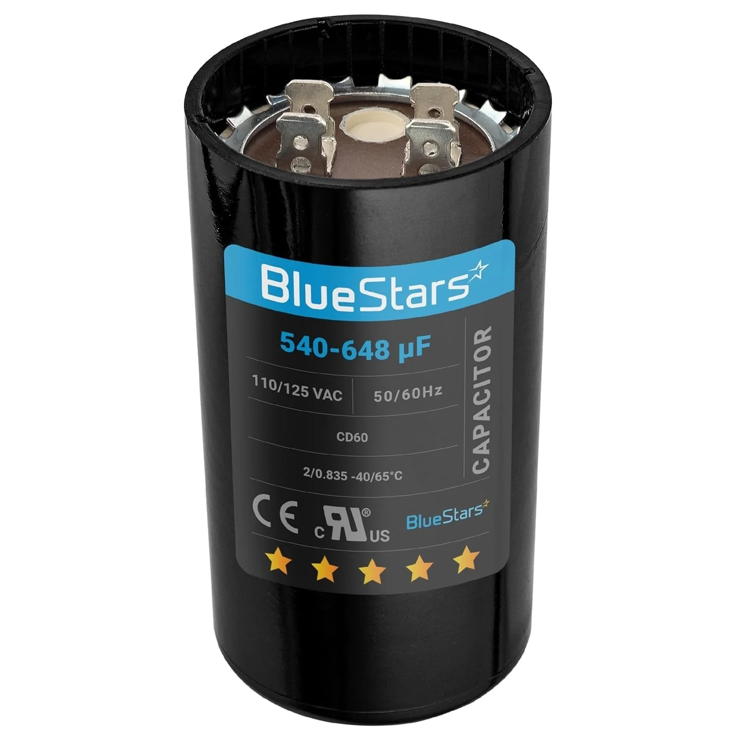 540-648 uF MFD 110-125 VAC ±20% CD60 Round Start Capacitor - Fits OEM Single Phase Motor, Heat Pump
