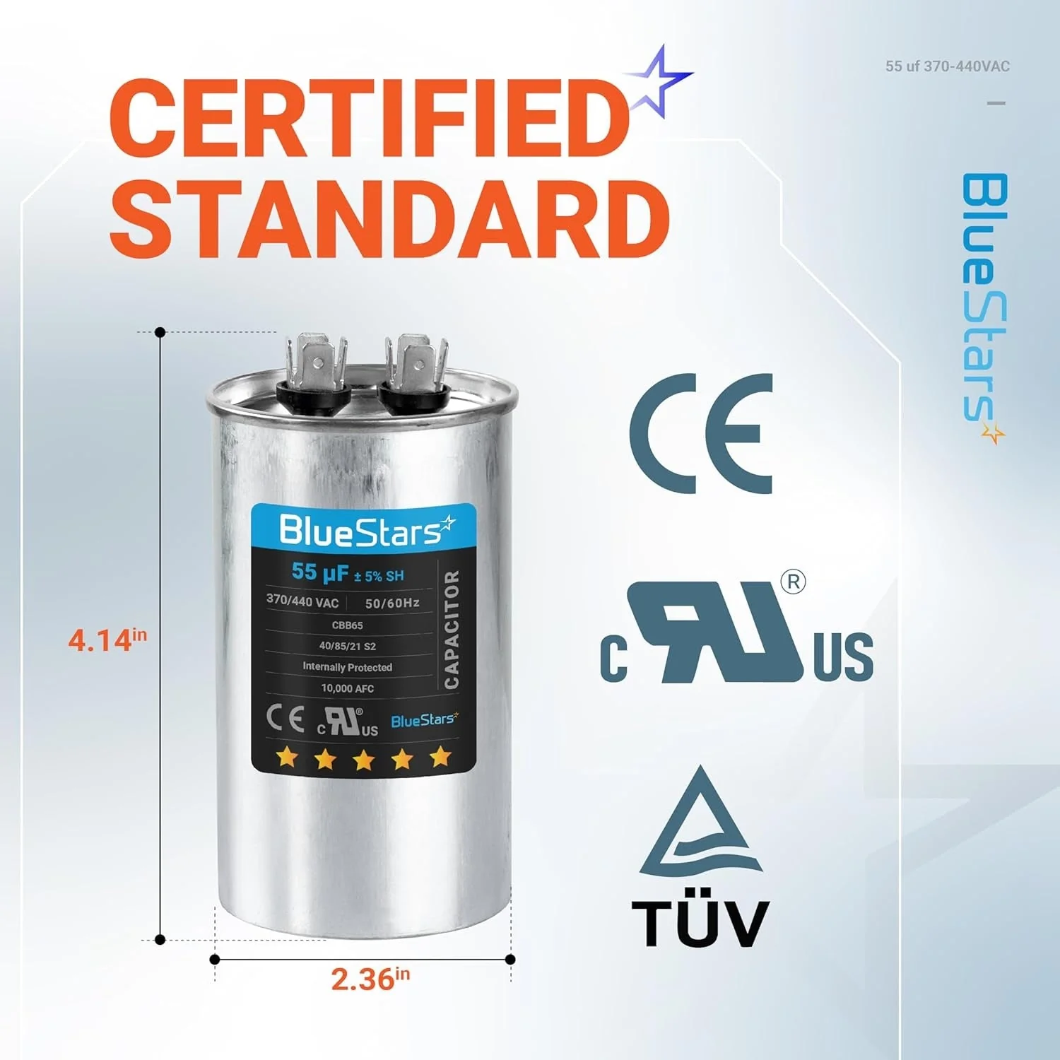 55 uF MFD 370/440 VAC CBB65 Round Run Start Capacitor - Fits AC Motor Run, Fan Start, Heat Pump - Image 5