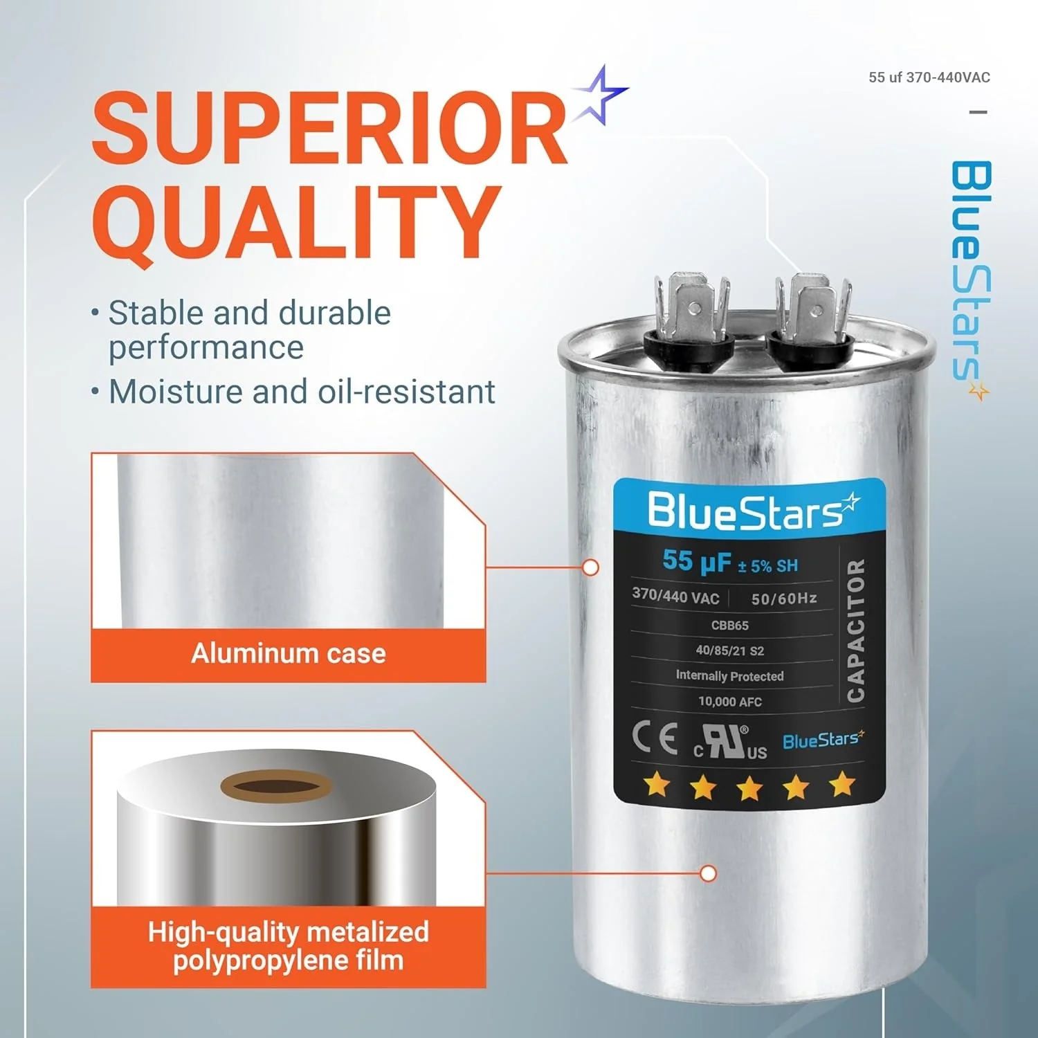 55 uF MFD 370/440 VAC CBB65 Round Run Start Capacitor - Fits AC Motor Run, Fan Start, Heat Pump - Image 8