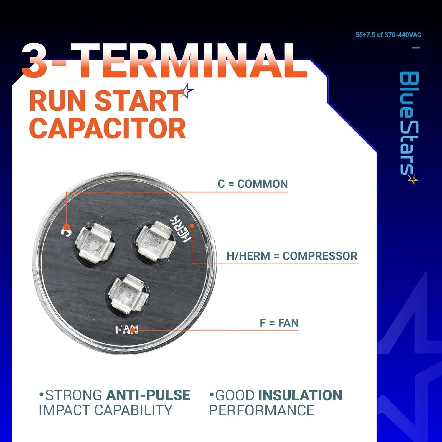 55+7.5 uF MFD ±5% 370/440 VAC CBB65B Dual Run Round Capacitor - Fits Condenser, Heat Pump - Replaces C35575R - Image 7