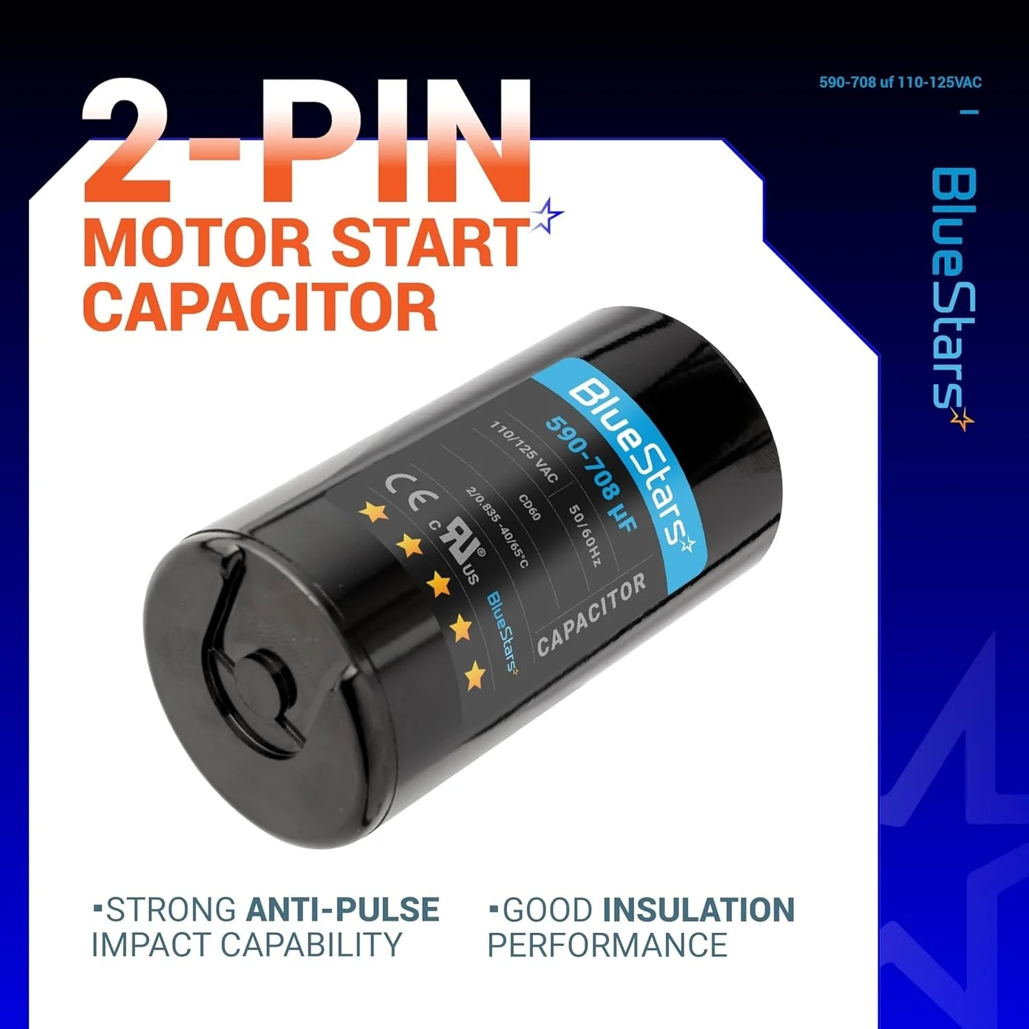 590-708 uF MFD 110-125 VAC ±20% 50/60 Hz CD60 Round Motor Start Capacitor - Fits Pool Pump, Well Pump - 2 Pack - Image 4