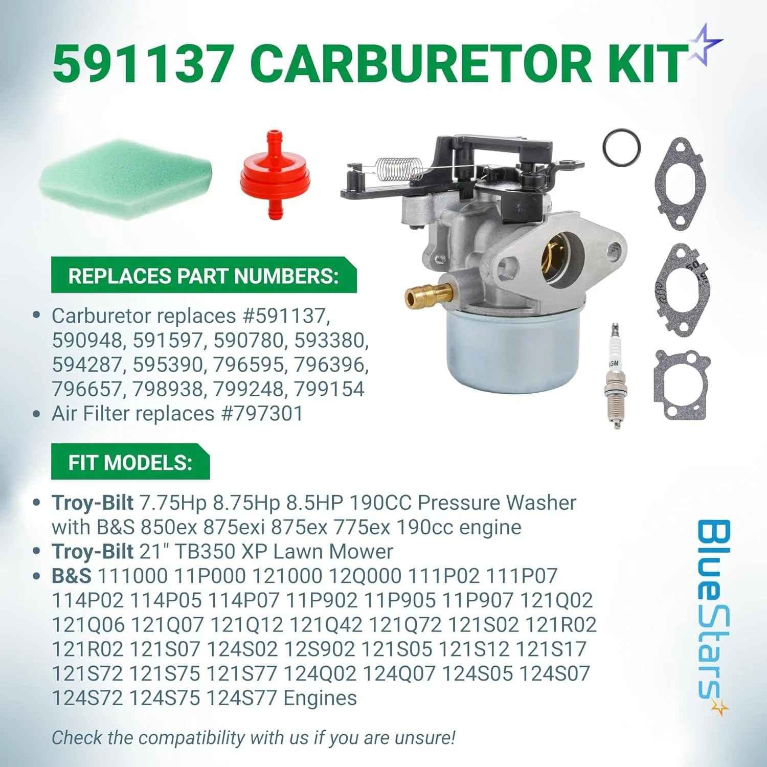 591137 Carburetor - Fits Troy-Bilt 7.75HP 8.75HP 8.5HP 190CC Pressure Washer B&S - Replaces 591137 590948 - Image 5