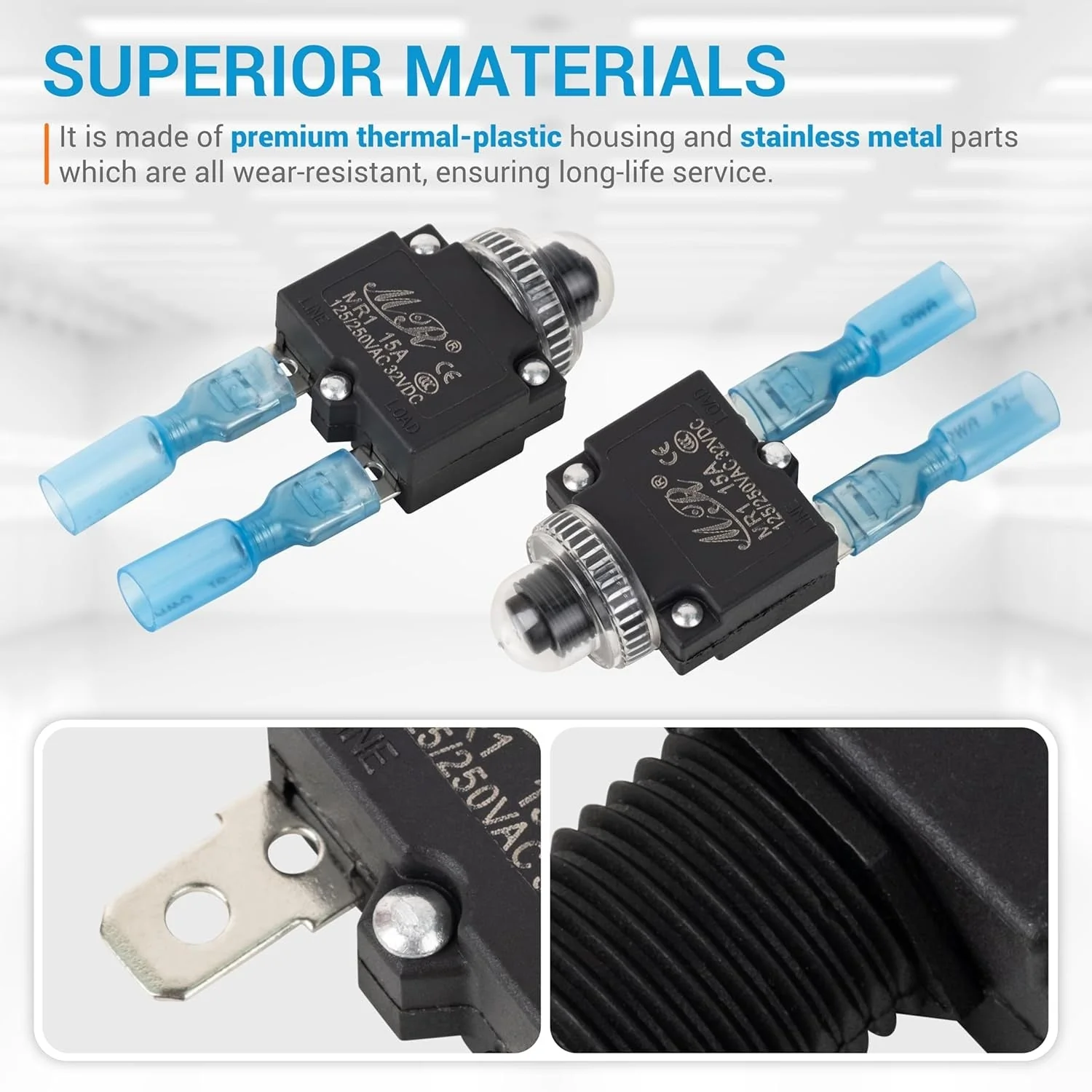 15Amp Thermal Circuit Breaker 125/250V AC 32V DC - 5 Pack - Image 5