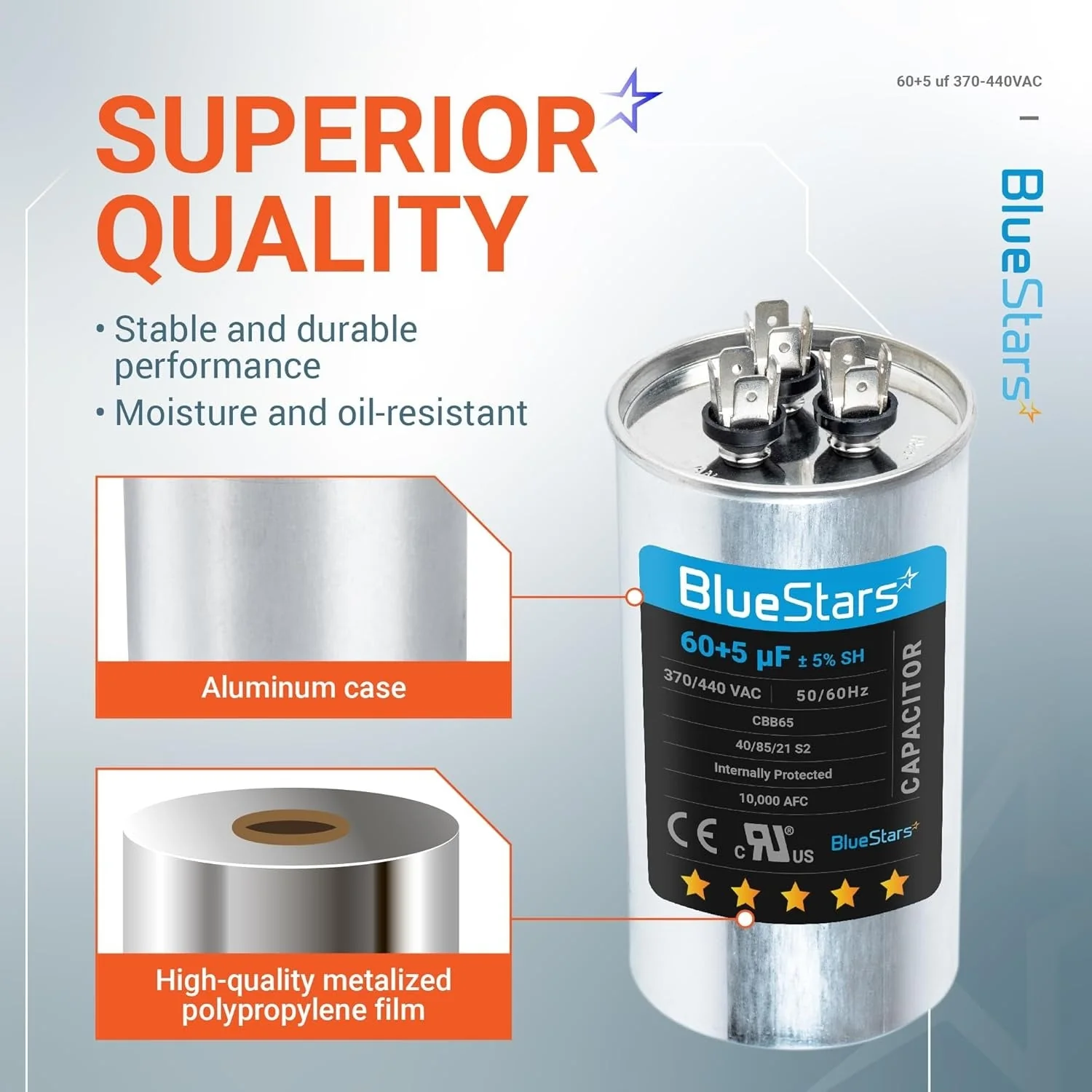 60+5 uF MFD ±5% 370/440 VAC Dual Run Start Round Capacitor - Fits Condenser Straight Cool, Heat Pump - Image 8
