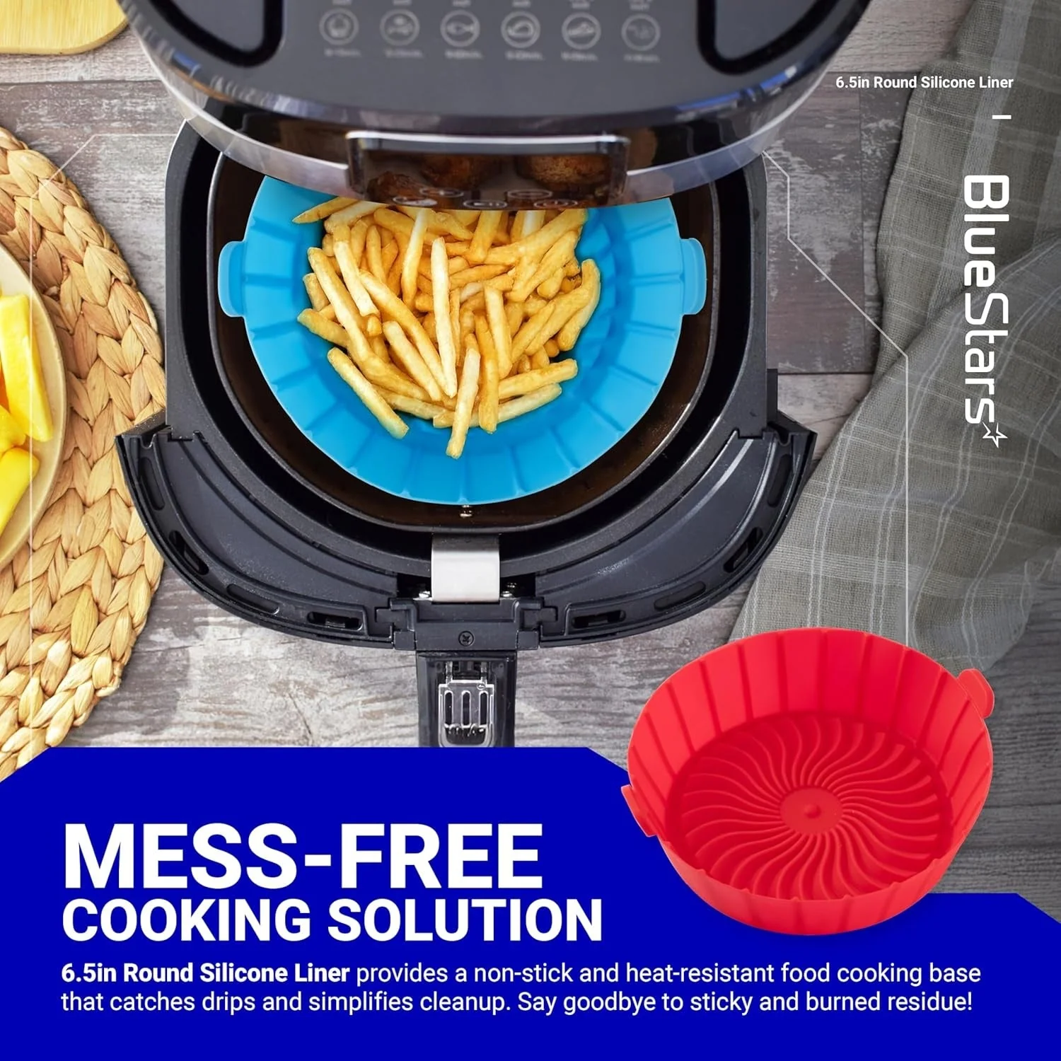 6.5in Air Fryer Silicone Liners for 1 to 3 QT Air Fryer - Reusable Silicone Pot Bowl, Baking Tray Basket - 2 Pack - Image 3