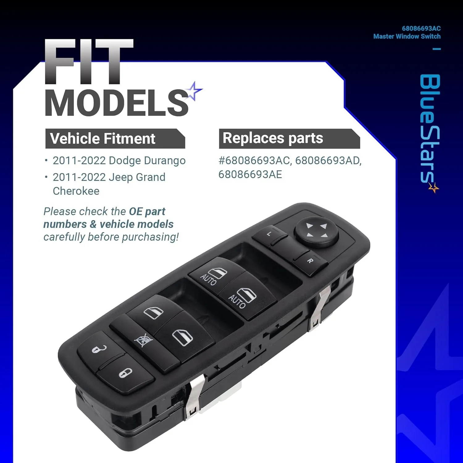 68086693AC Driver Side Power Master Window Switch - Image 3